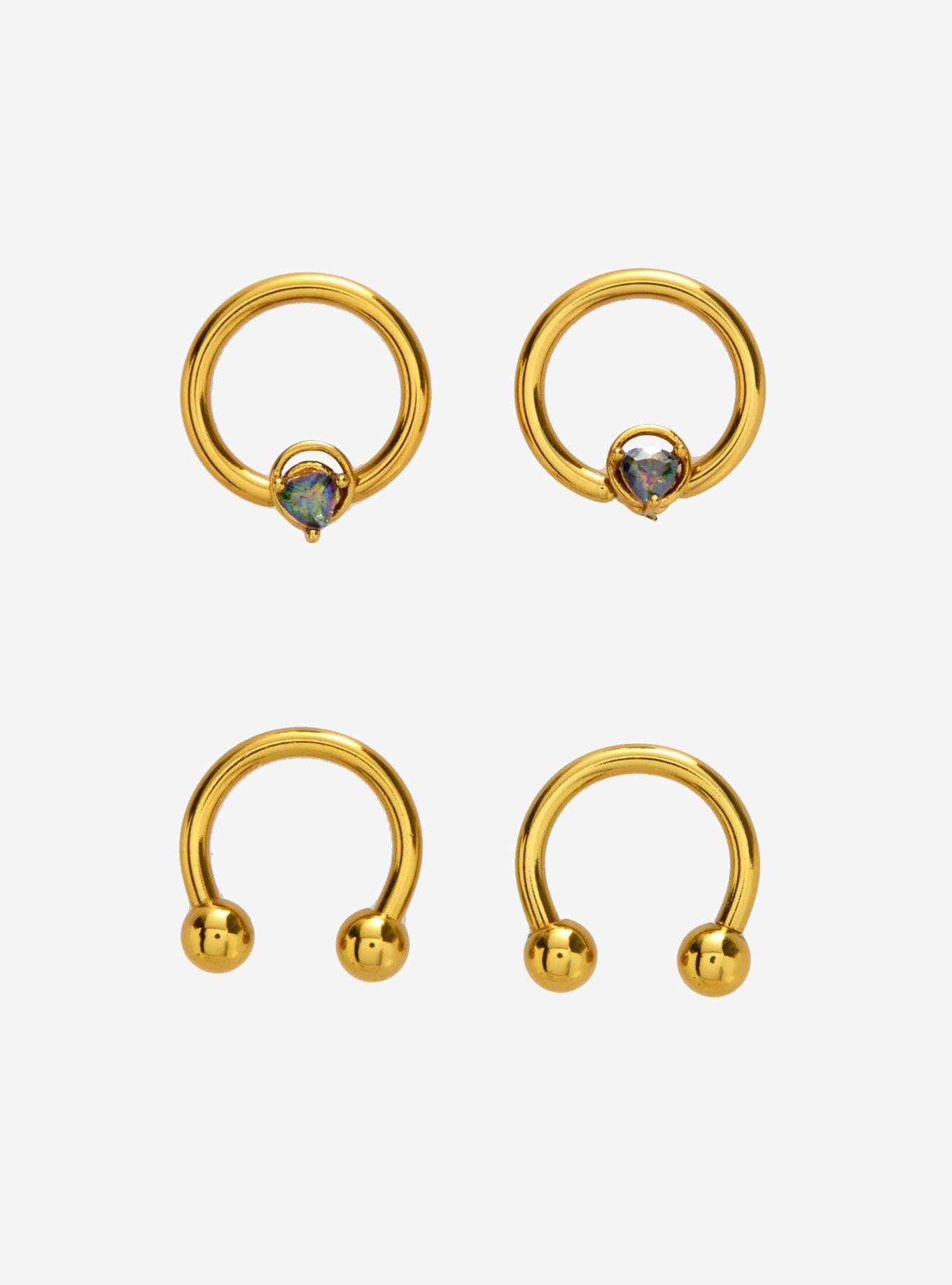 Steel Gold Circular Barbell & Captive Hoop 4 Pack, GOLD, hi-res