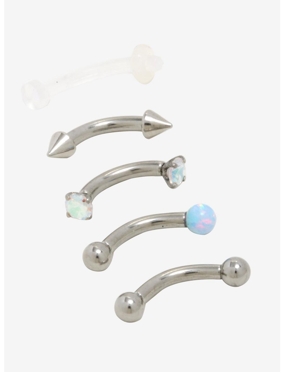 Steel Opal & Iridescent Curved Barbell 5 Pack, SILVER, hi-res