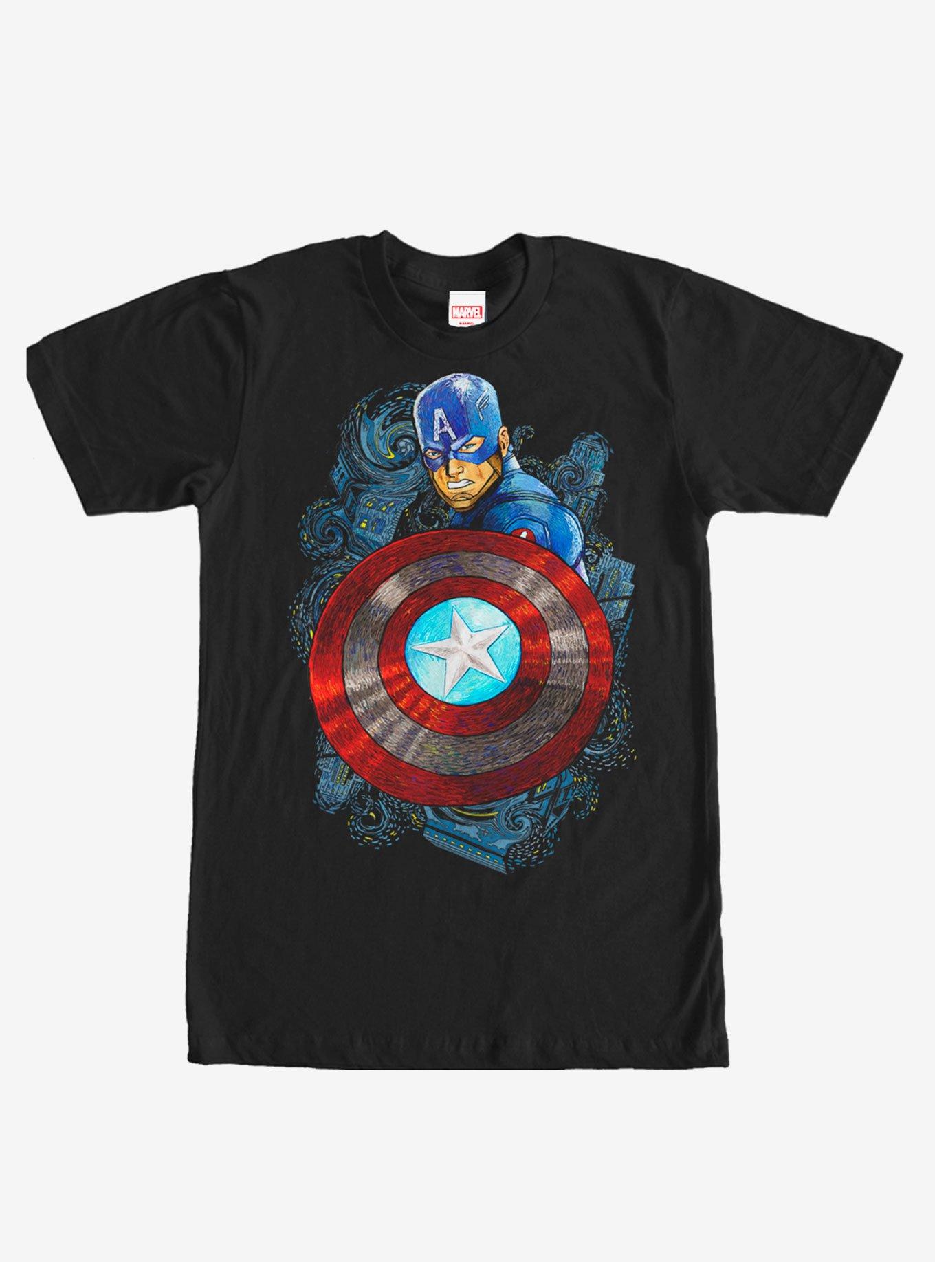Marvel Captain America Swirl Pattern T-Shirt - BLACK | BoxLunch