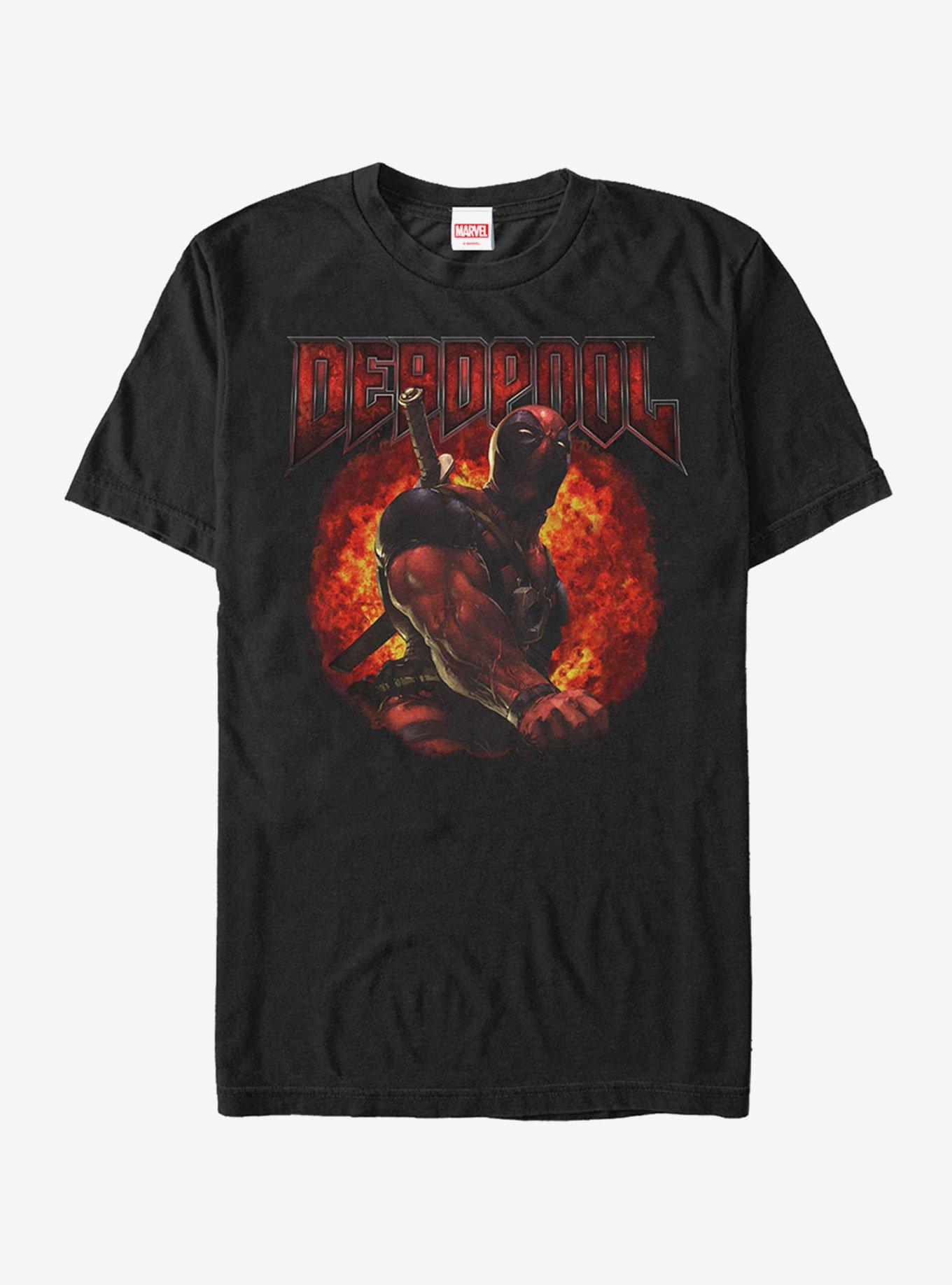 Marvel Deadpool Flames T-Shirt, BLACK, hi-res