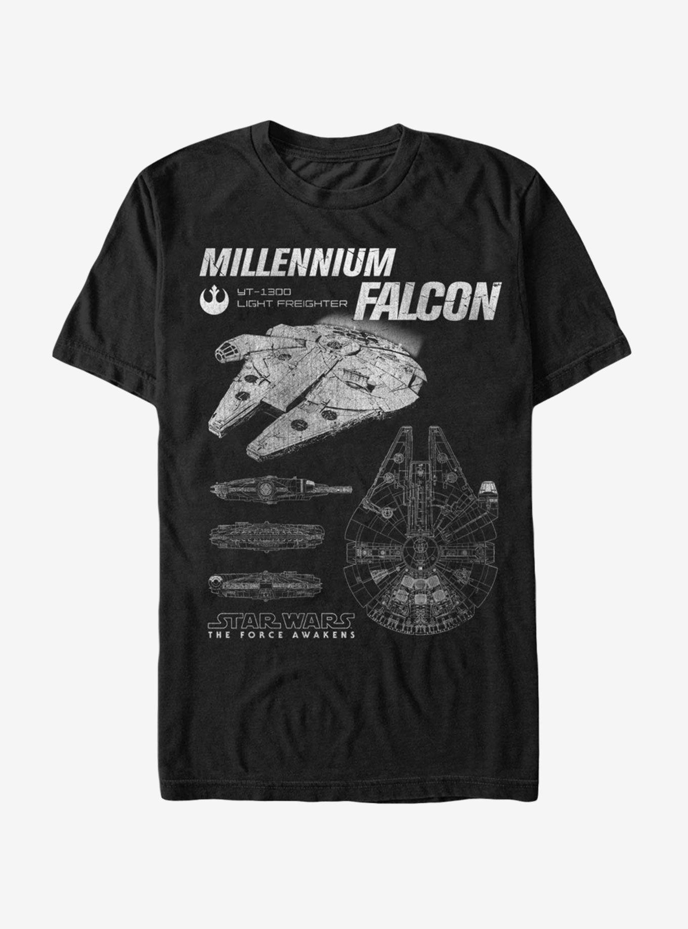 Star Wars The Force Awakens Millennium Falcon Blueprints T-Shirt, BLACK, hi-res