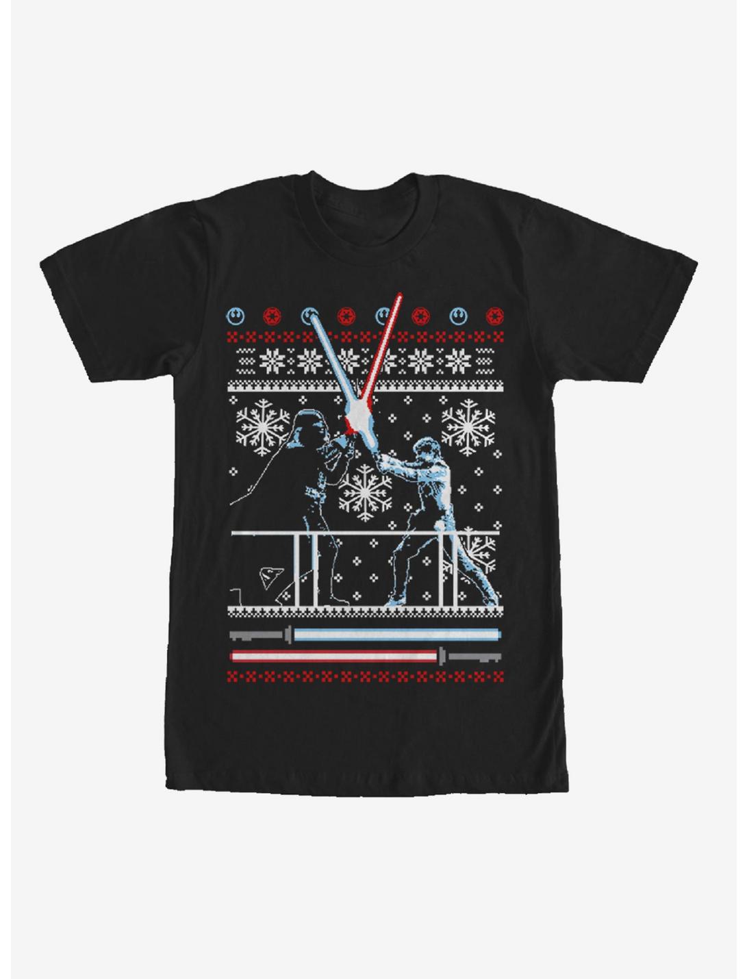 Star Wars Ugly Christmas Sweater Duel T-Shirt, BLACK, hi-res