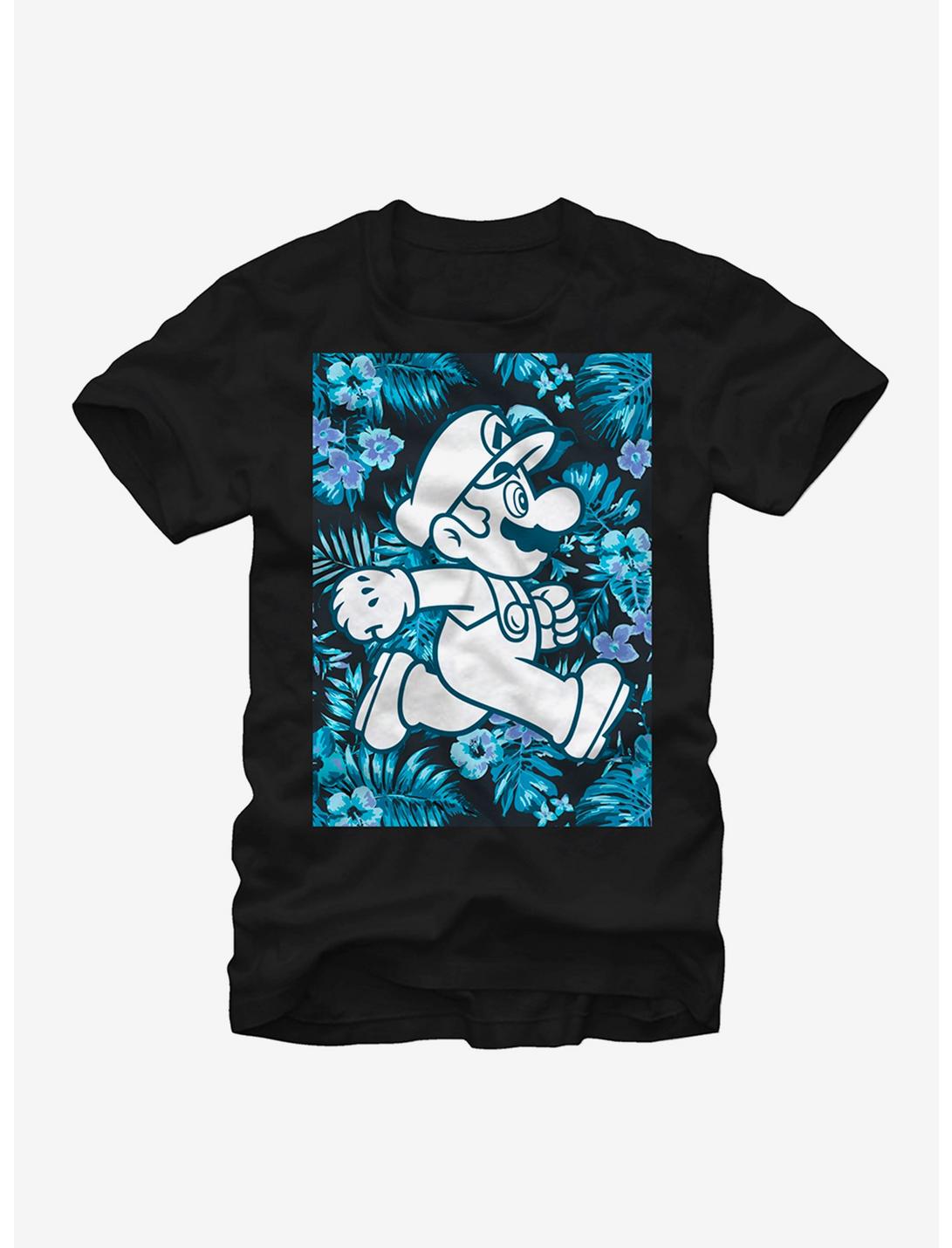 Nintendo Mario Floral Print Run T-Shirt, BLACK, hi-res