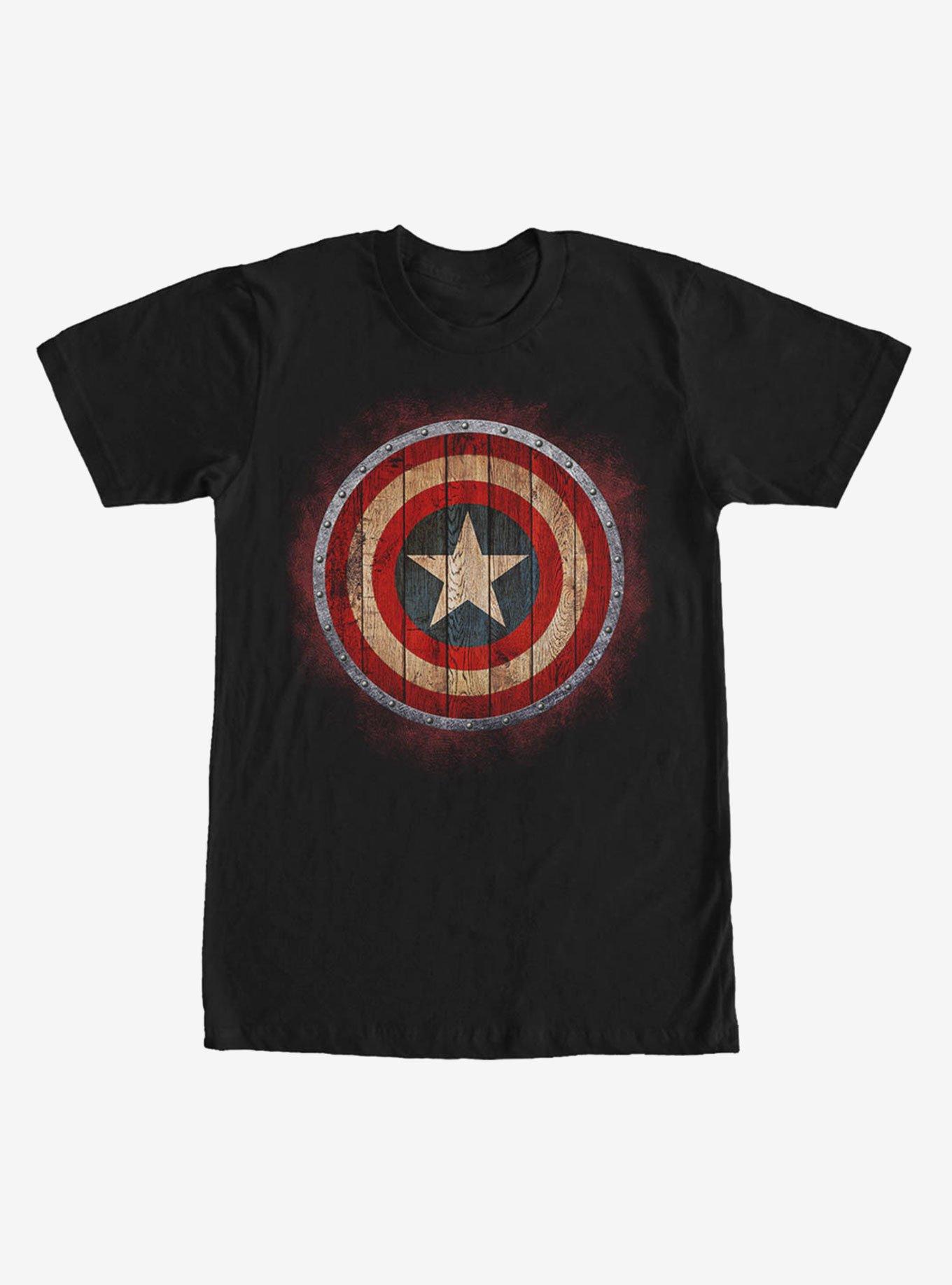 Marvel Captain America Shield Wood Print T-Shirt, BLACK, hi-res