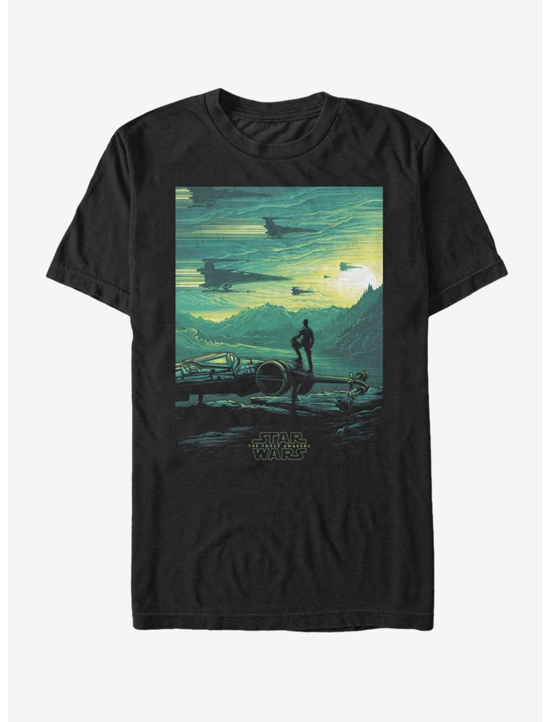 Plus Size Star Wars Poe X-Wing Sunset T-Shirt, BLACK, hi-res