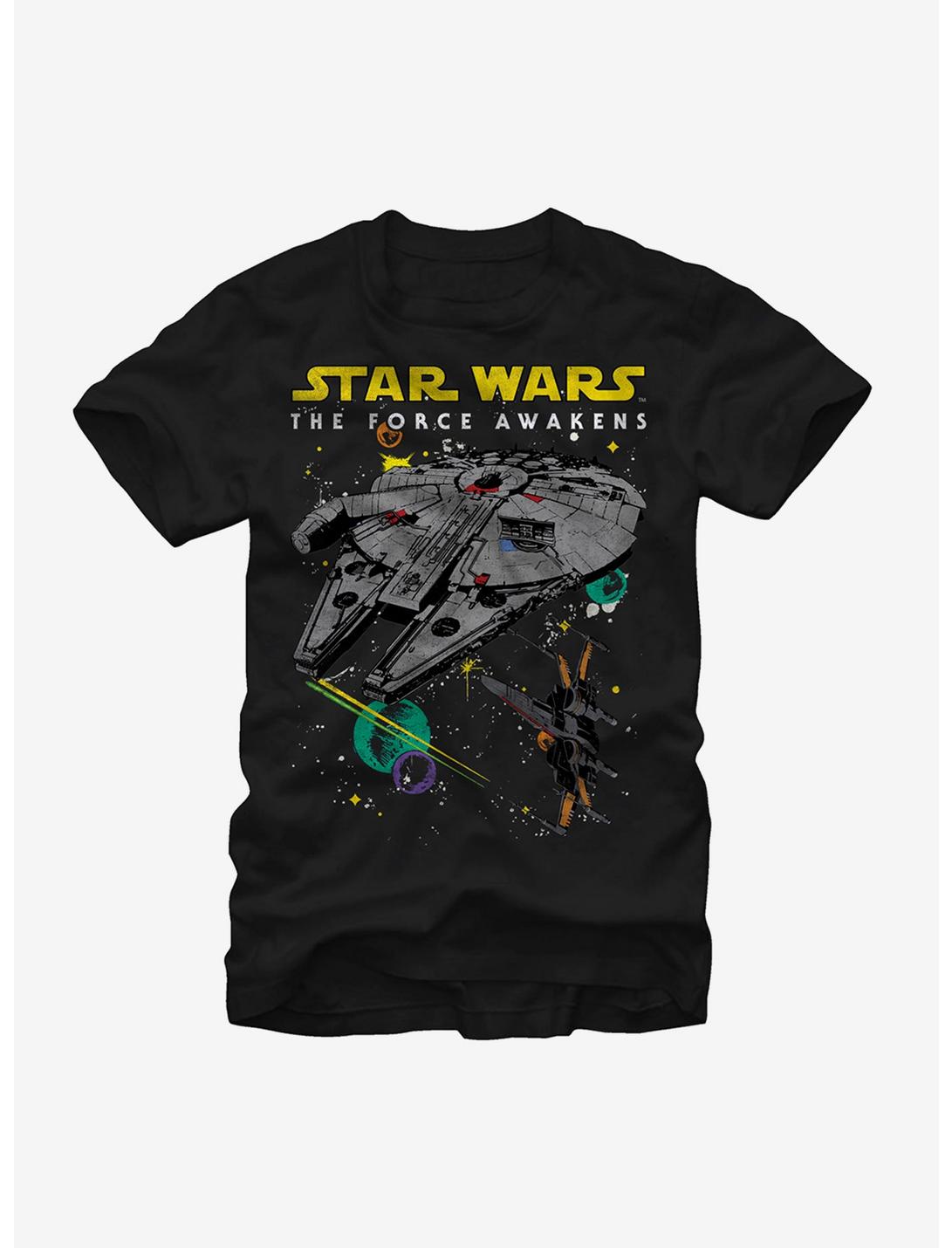 Plus Size Star Wars The Force Awakens Millennium Falcon and X-Wing T-Shirt, BLACK, hi-res