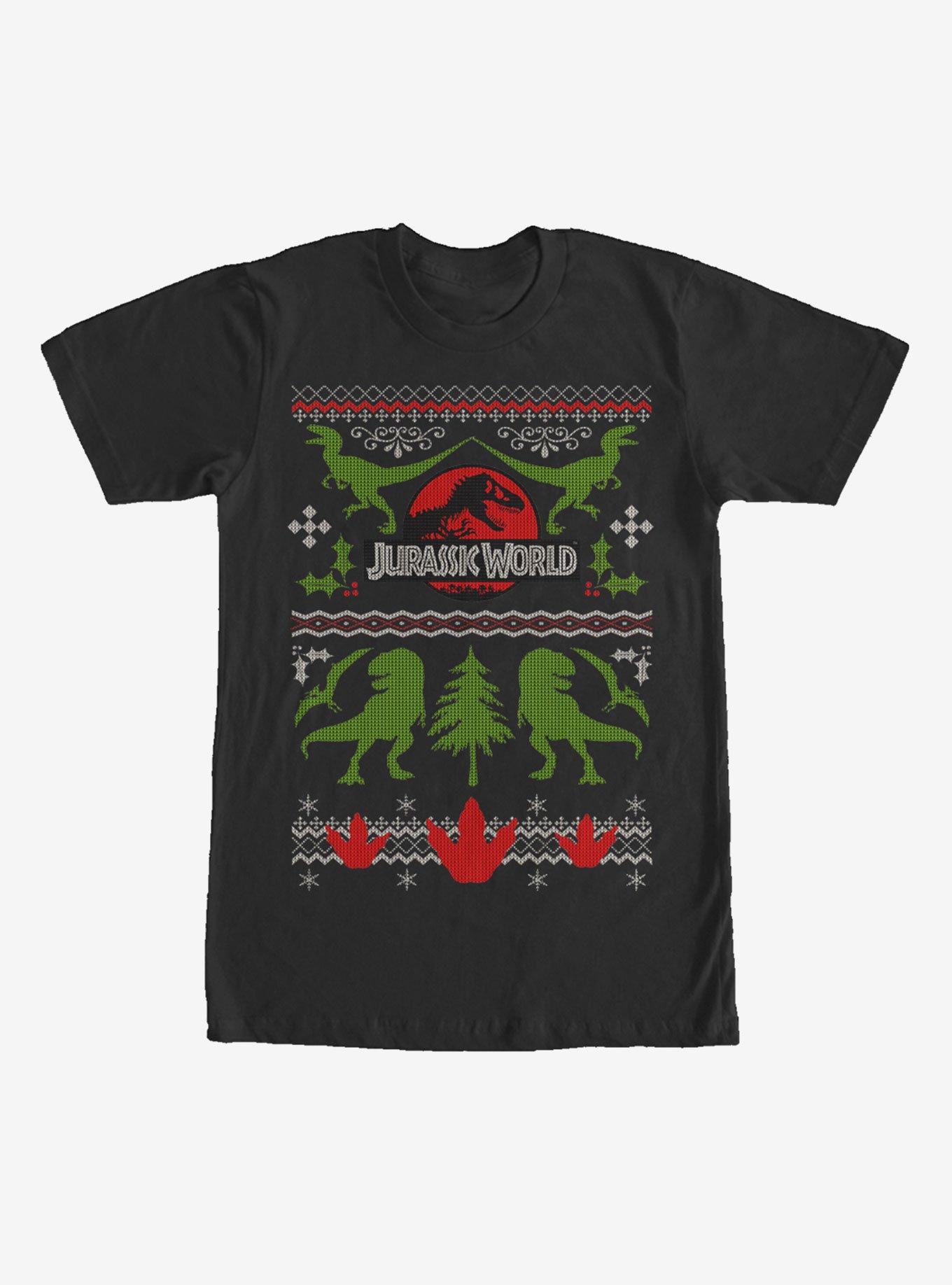 Jurassic World Holiday Pattern Print T-Shirt - BLACK | BoxLunch