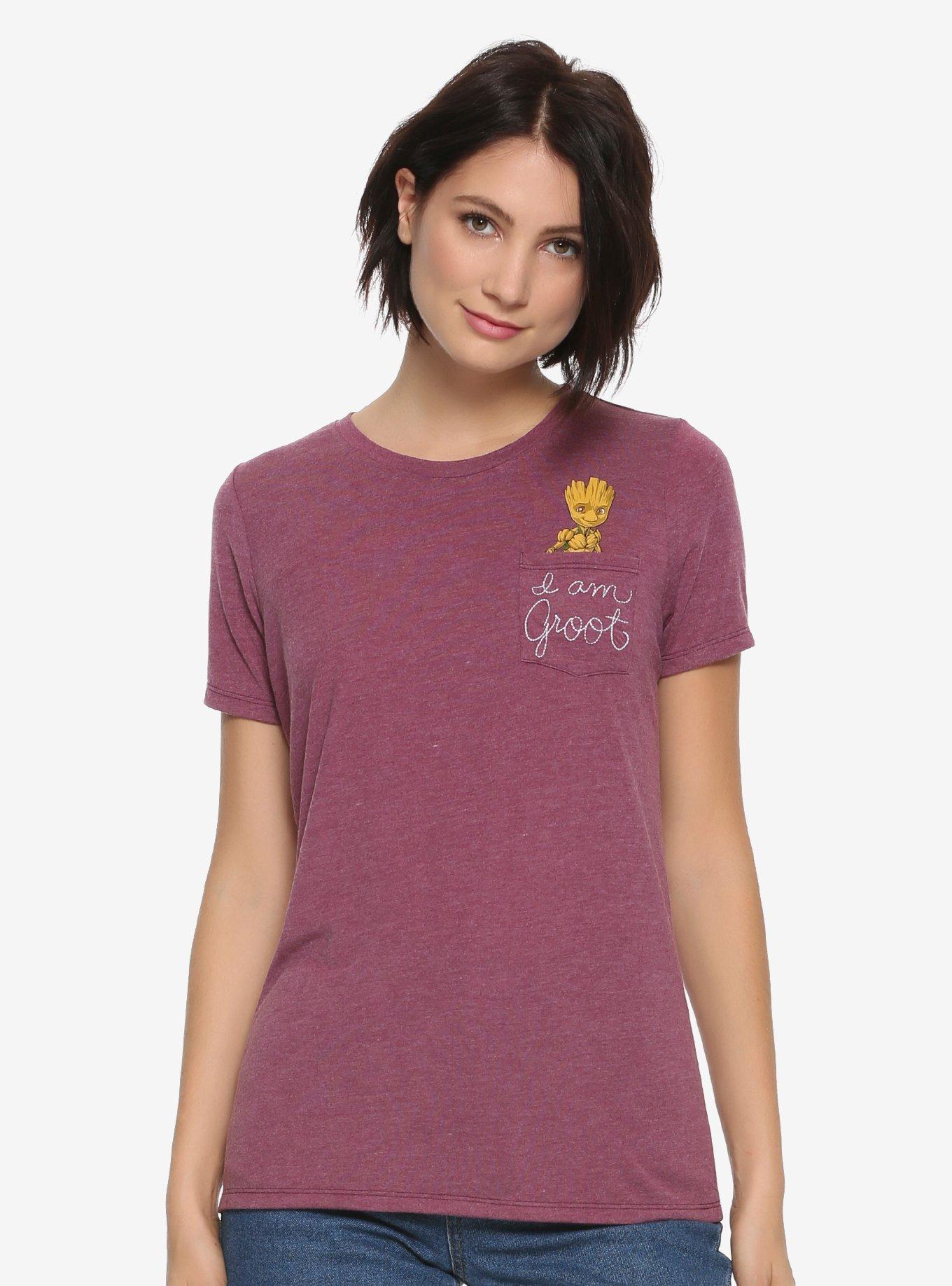 Marvel Guardians Of The Galaxy I Am Groot Pocket T-Shirt - BoxLunch Exclusive, MAROON, hi-res
