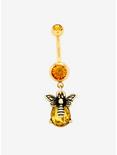 14G Gold CZ Honey Bee Navel Barbell, , hi-res