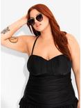 Black One-Piece Ruffle Skirt Swimsuit Plus Size, BLACK, hi-res