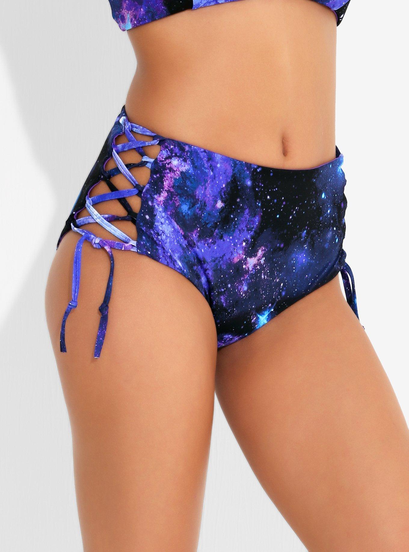 Galaxy Purple Lattice Reversible Swim Bottoms, GALAXY, hi-res