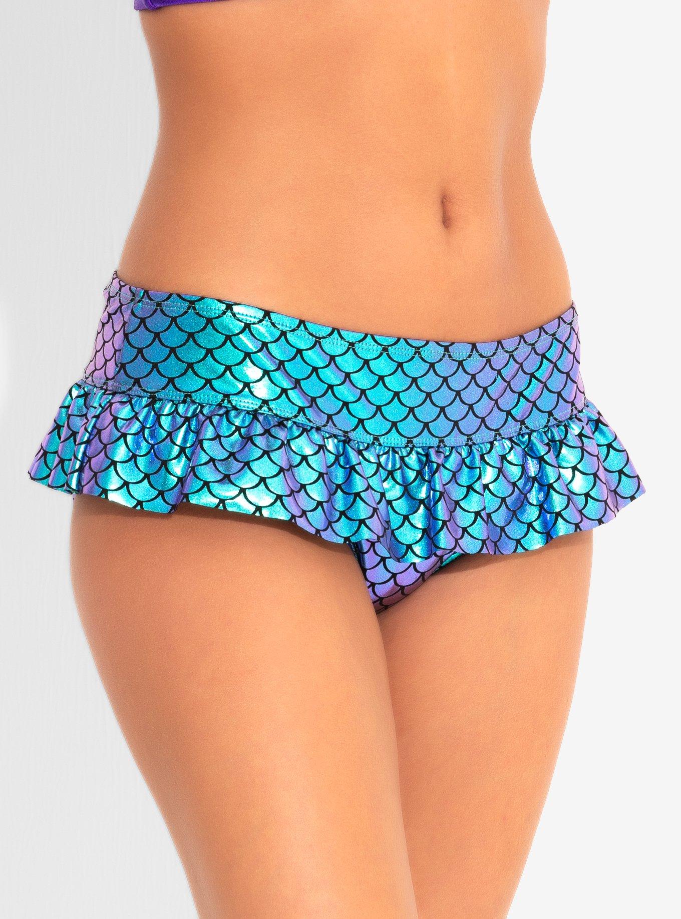 Disney The Little Mermaid Scale Print Ruffle Swim Bottoms, GREEN, hi-res