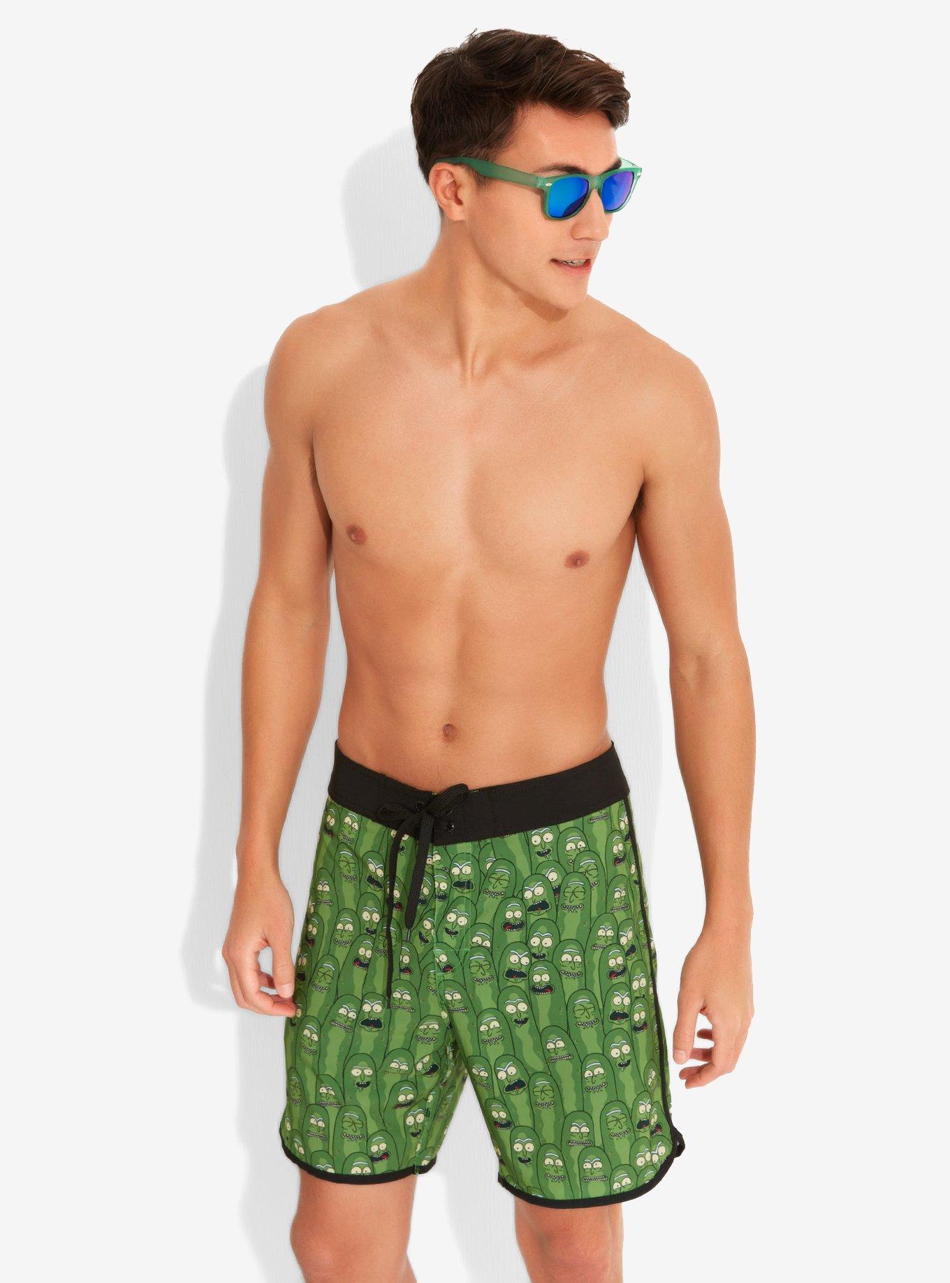 Rick And Morty Pickle Rick Swim Trunks, GREEN, hi-res