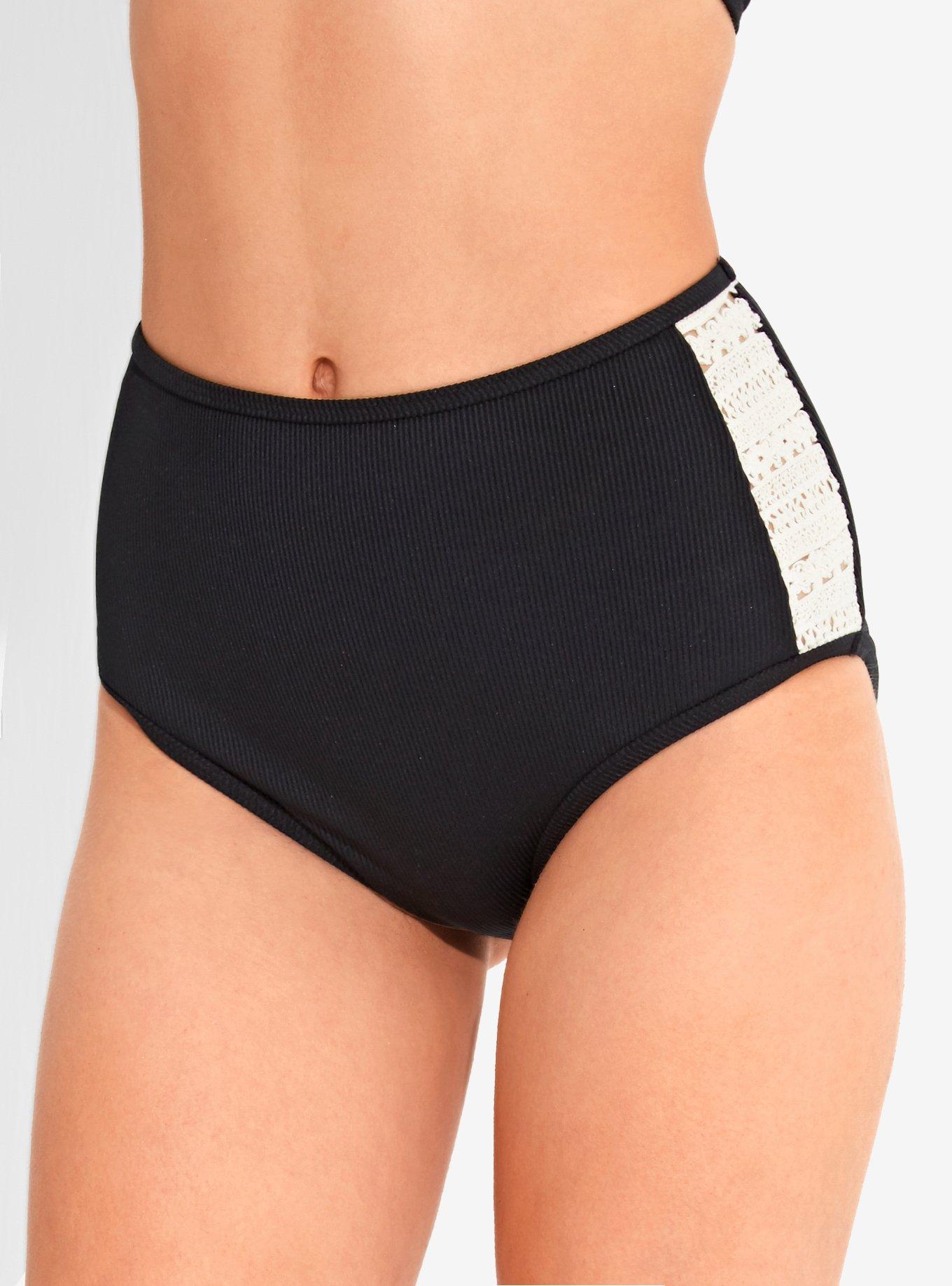 Crochet Skull Swim Bottoms, BLACK  WHITE, hi-res