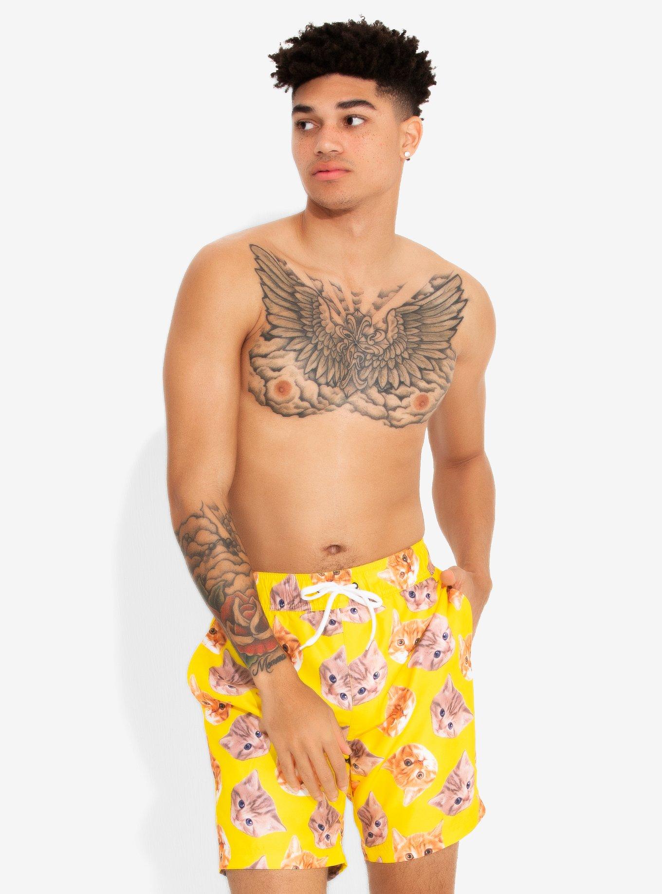 Yellow Cats Swim Trunks, YELLOW, hi-res