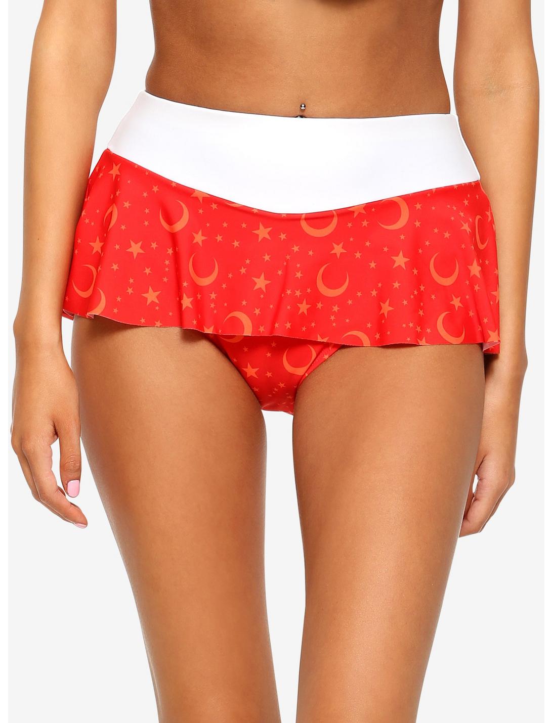 Sailor Moon Sailor Mars Cosplay Skirted Swim Bottoms, WHITE  RED, hi-res