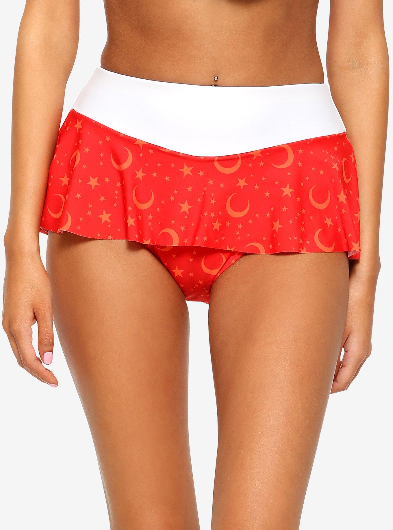 Sailor Moon Sailor Mars Cosplay Skirted Swim Bottoms, WHITE  RED, hi-res