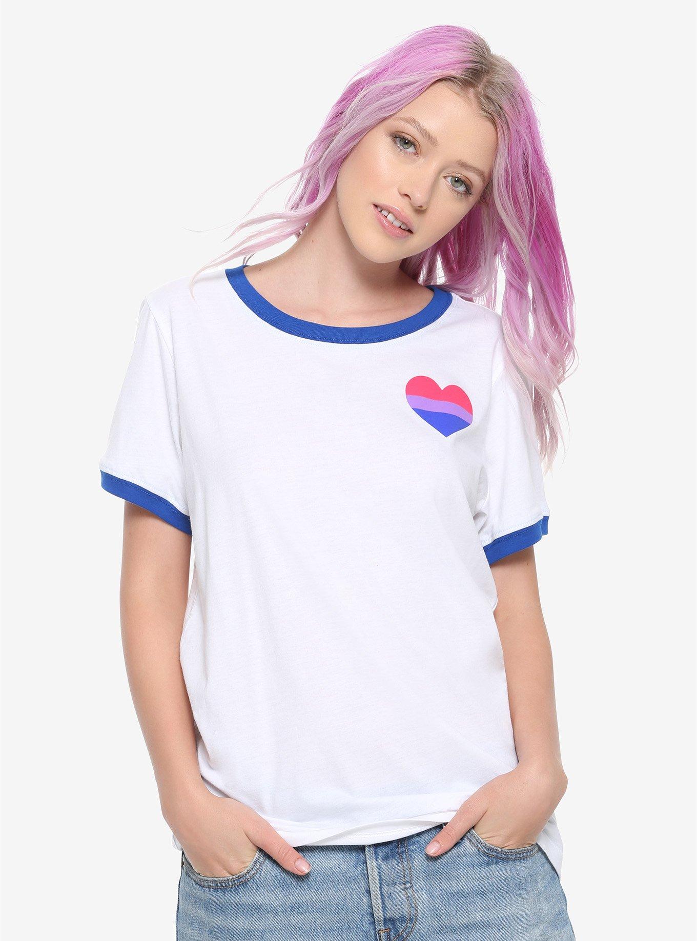 Bisexual Pride Flag Heart Ringer T-Shirt, BLUE, hi-res