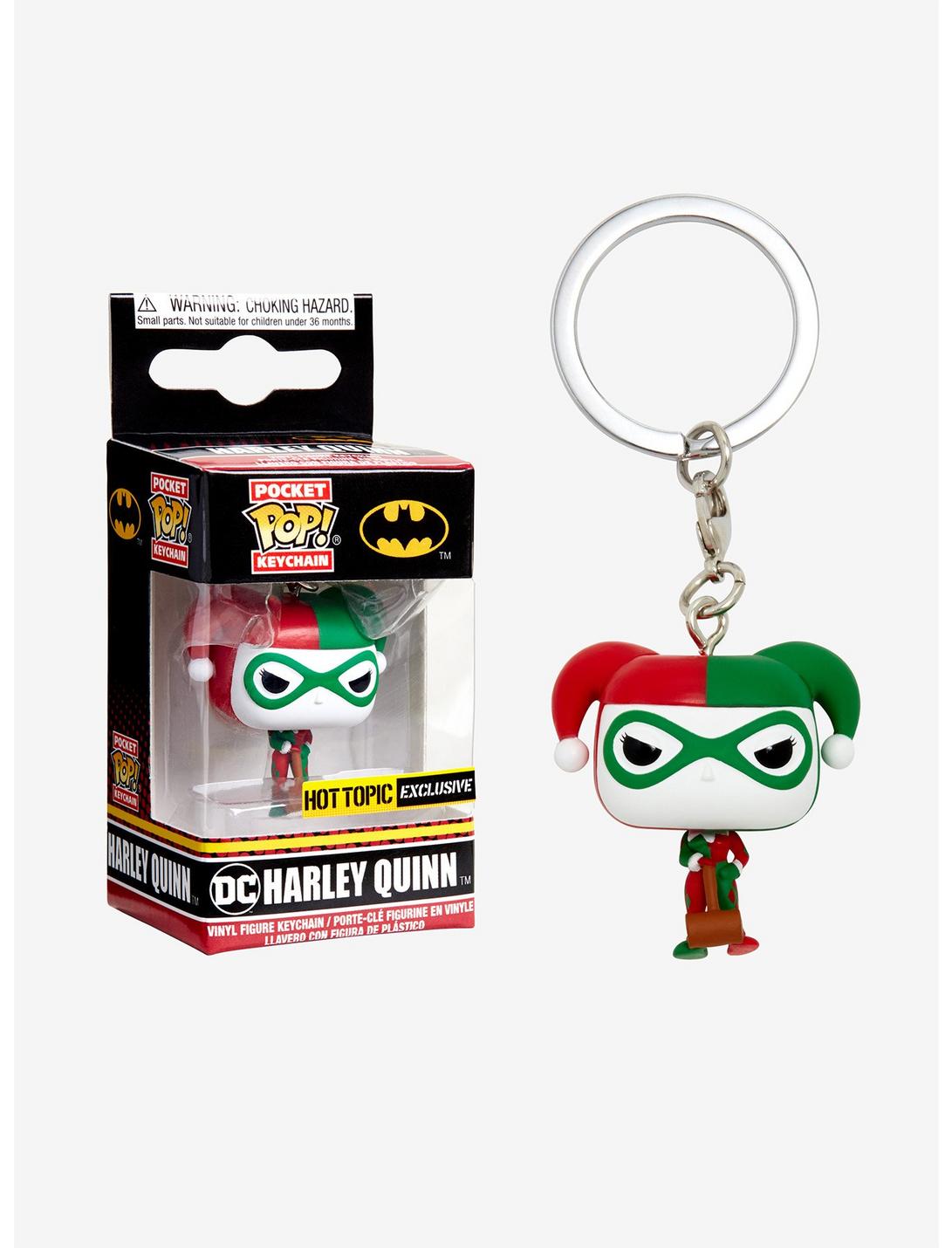 Funko DC Comics Batman Pocket Pop! Harley Quinn (Holiday) Key Chain Hot Topic Exclusive, , hi-res