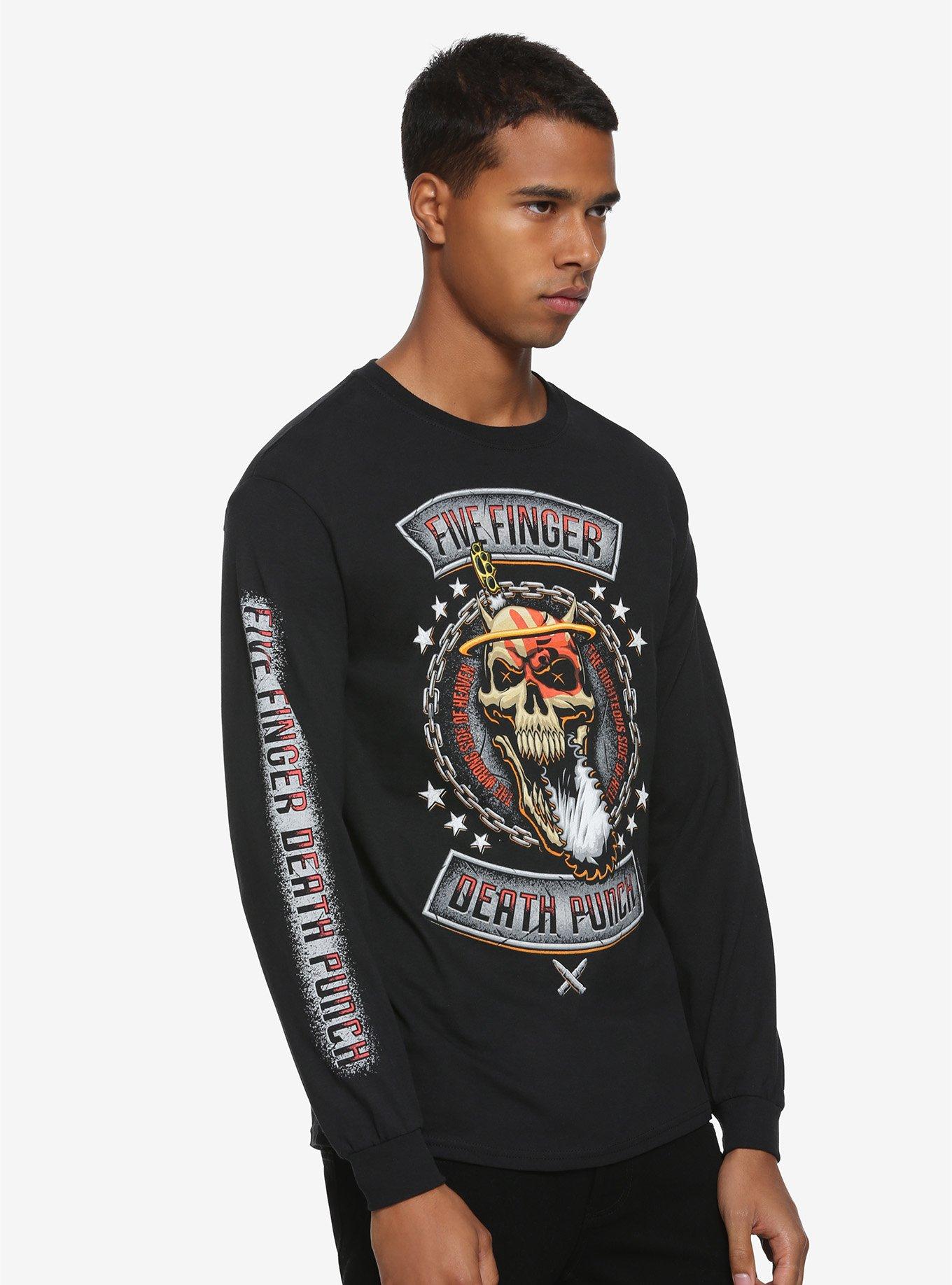 Five Finger Death Punch Chainsaw Skull Long-Sleeve T-Shirt, BLACK, hi-res