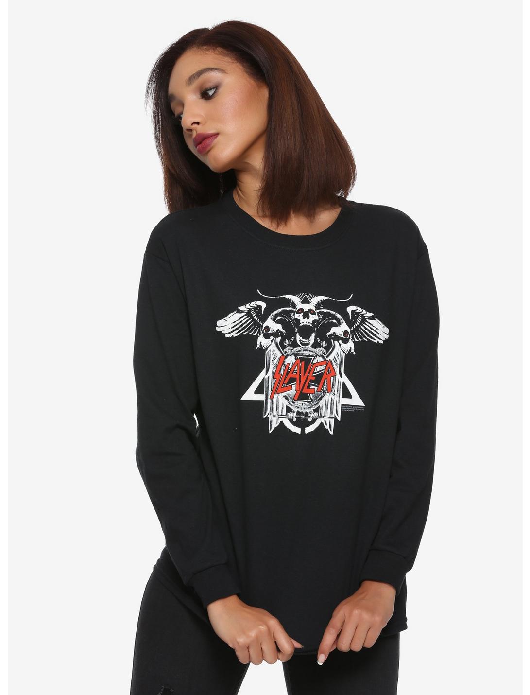 Slayer Triple Skull Long-Sleeve Girls T-Shirt, BLACK, hi-res
