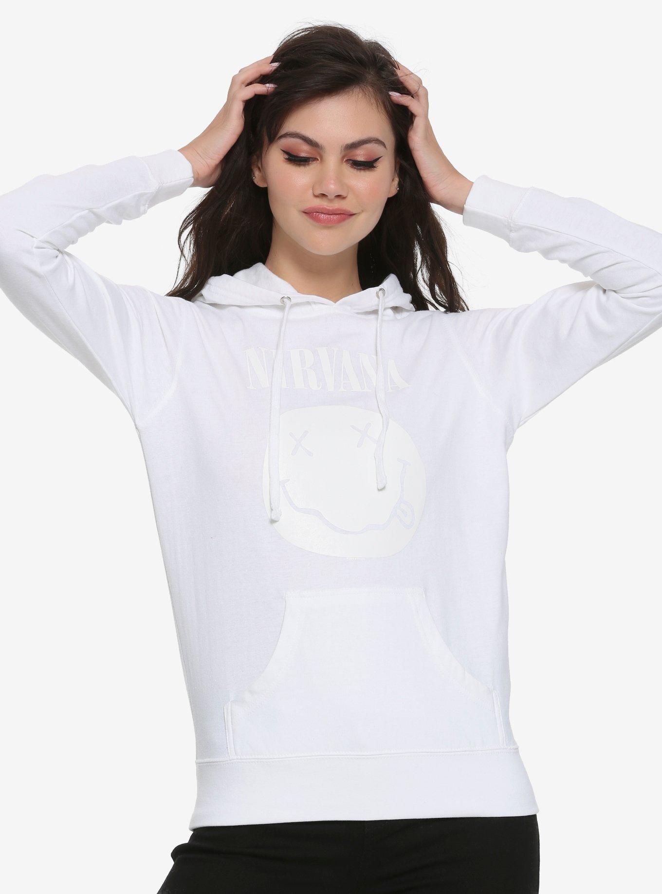 Nirvana White Smiley Girls Hoodie, WHITE, hi-res