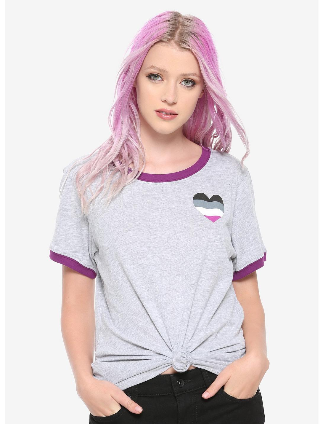 Asexual Pride Flag Heart Girls Ringer T-Shirt, PURPLE, hi-res