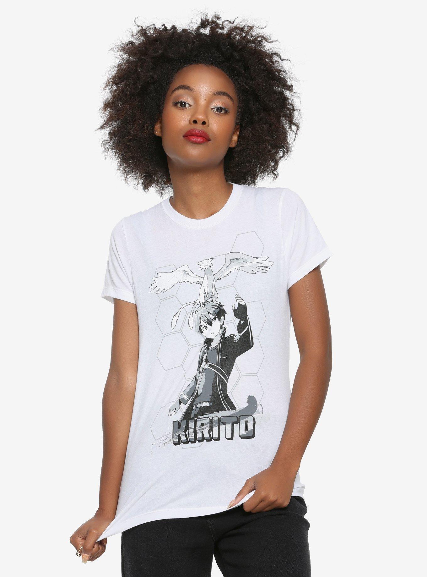 Sword Art Online Kirito & Pina Greyscale T-Shirt, BLACK, hi-res