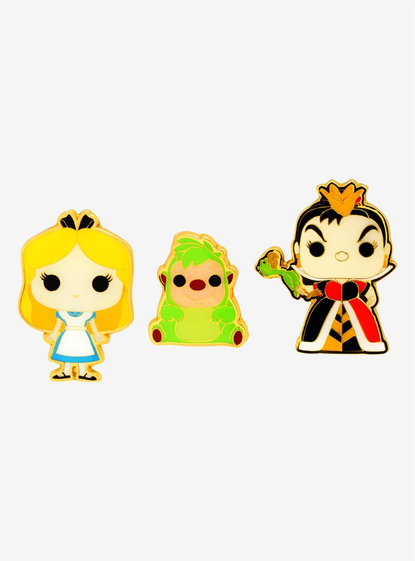 Funko Pop! Disney Alice In Wonderland Alice Queen Of Hearts & Hedgehog Enamel Pin Set - BoxLunch Exclusive, , hi-res