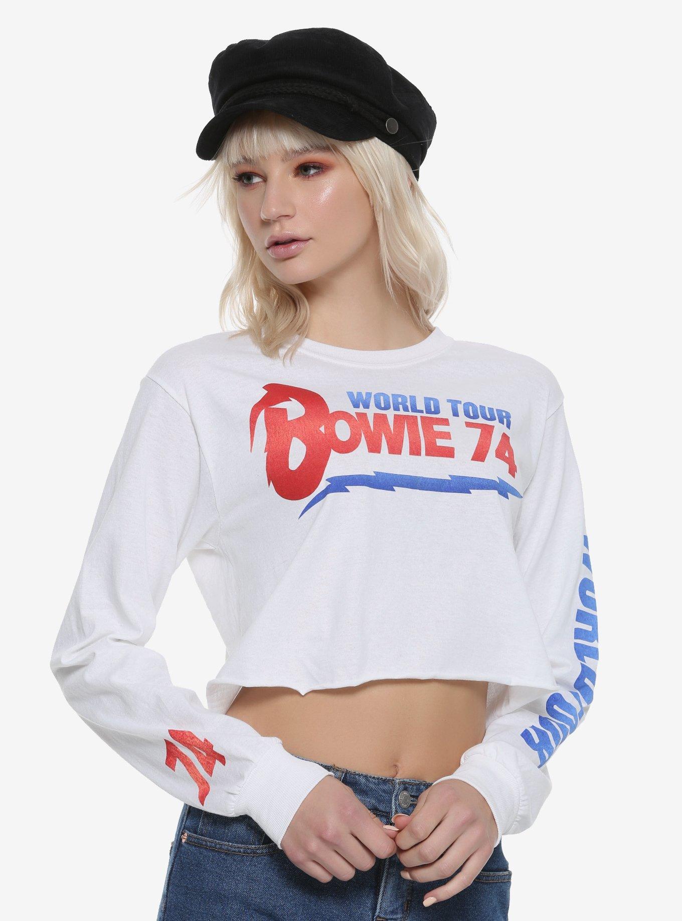 David Bowie 74 World Tour Cropped Girls Long-Sleeve T-Shirt, WHITE, hi-res