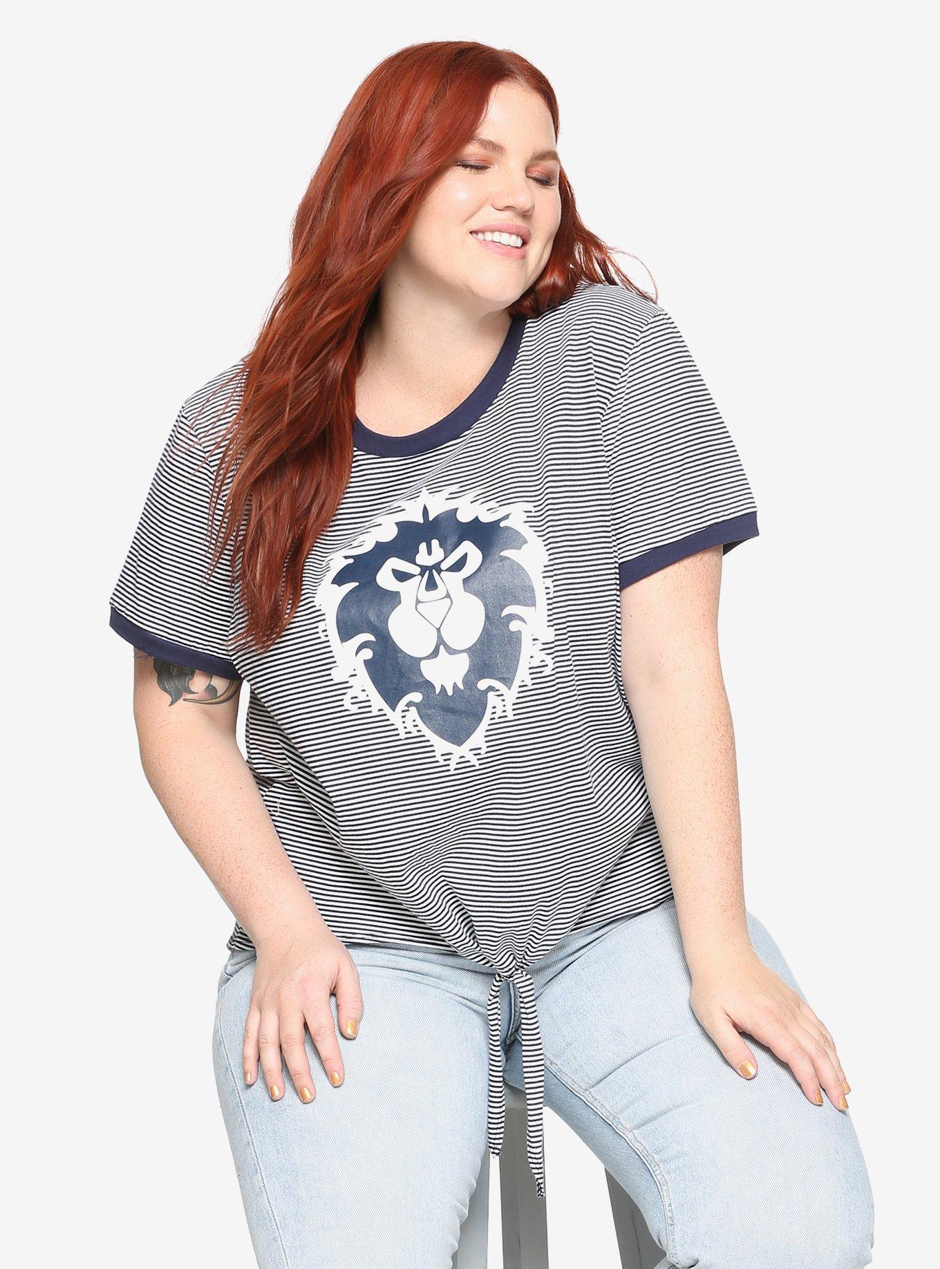 World Of Warcraft Alliance Tie-Front Striped T-Shirt Plus Size, MULTI, hi-res