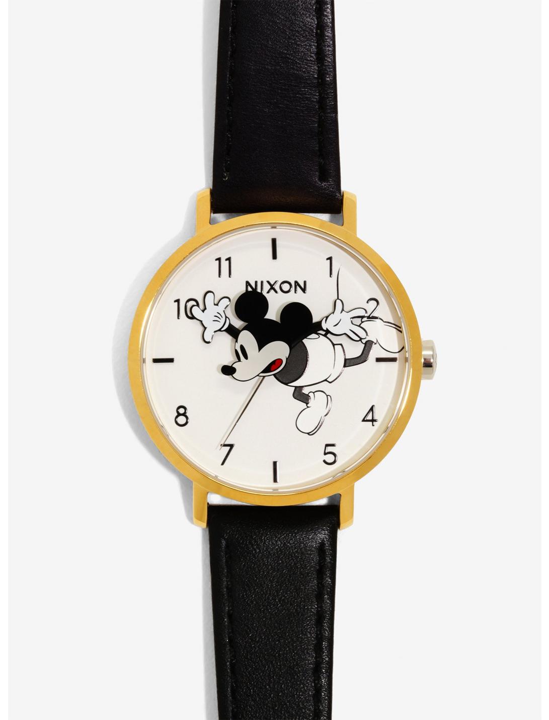 Nixon Disney Mickey Mouse Gold Black Arrow Leather Watch, , hi-res