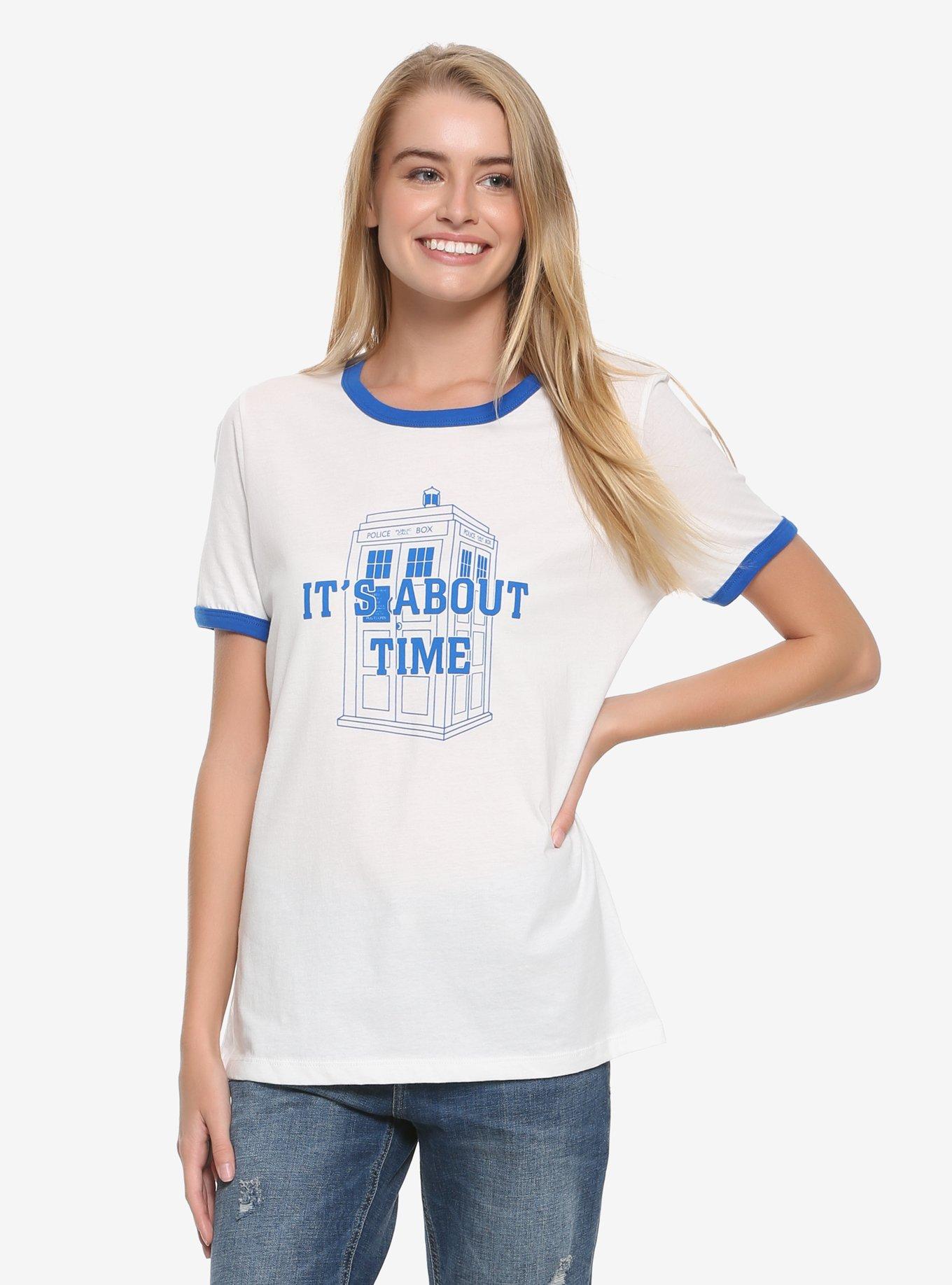 Doctor Who About Time Womens Ringer T-Shirt - BoxLunch Exclusive, NAVY, hi-res