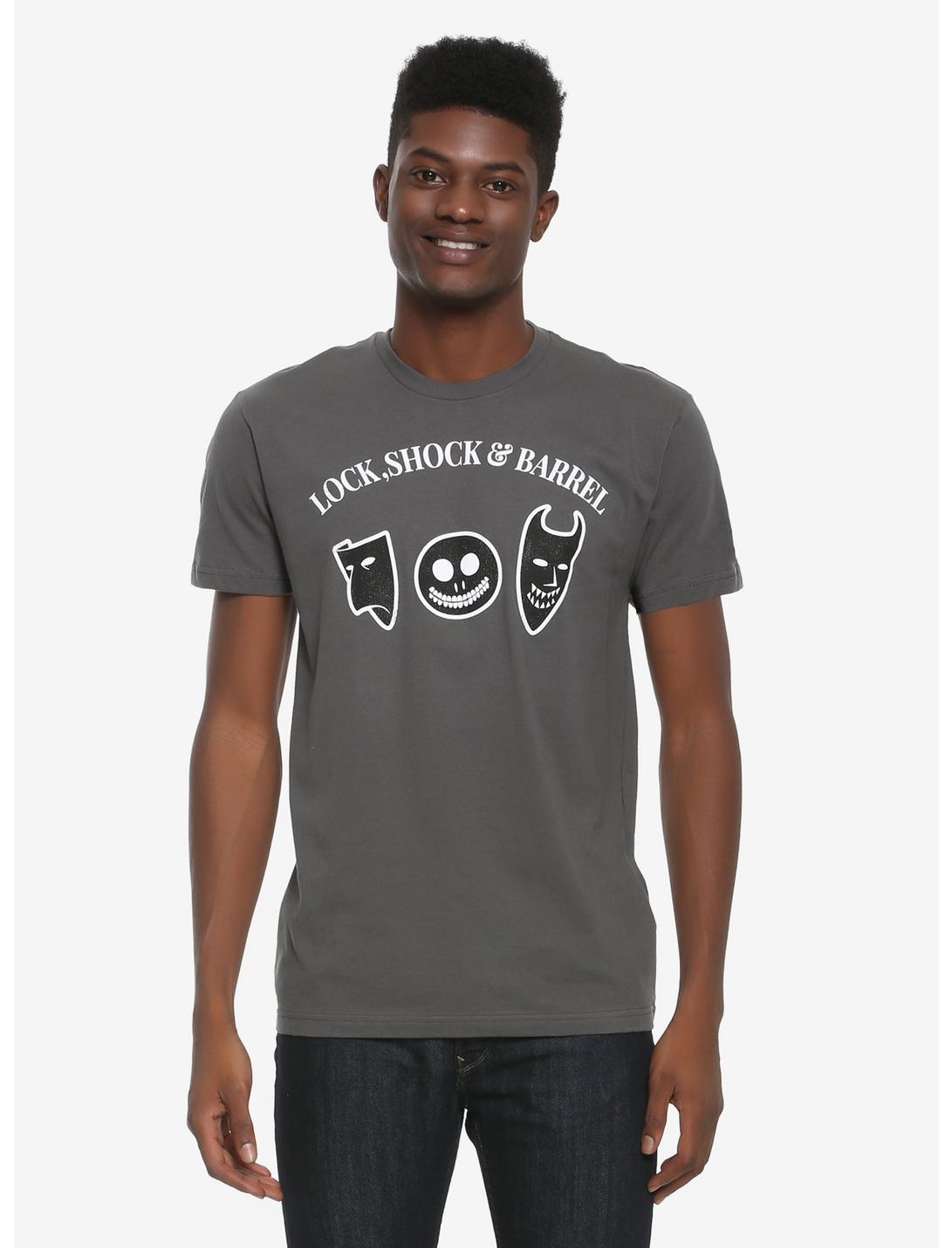 The Nightmare Before Christmas Lock Shock & Barrel Mask T-Shirt - BoxLunch Exclusive, GREY, hi-res
