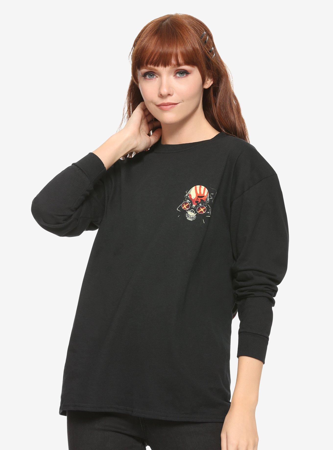 Five Finger Death Punch Skull Guns Girls Long-Sleeve T-Shirt, BLACK, hi-res