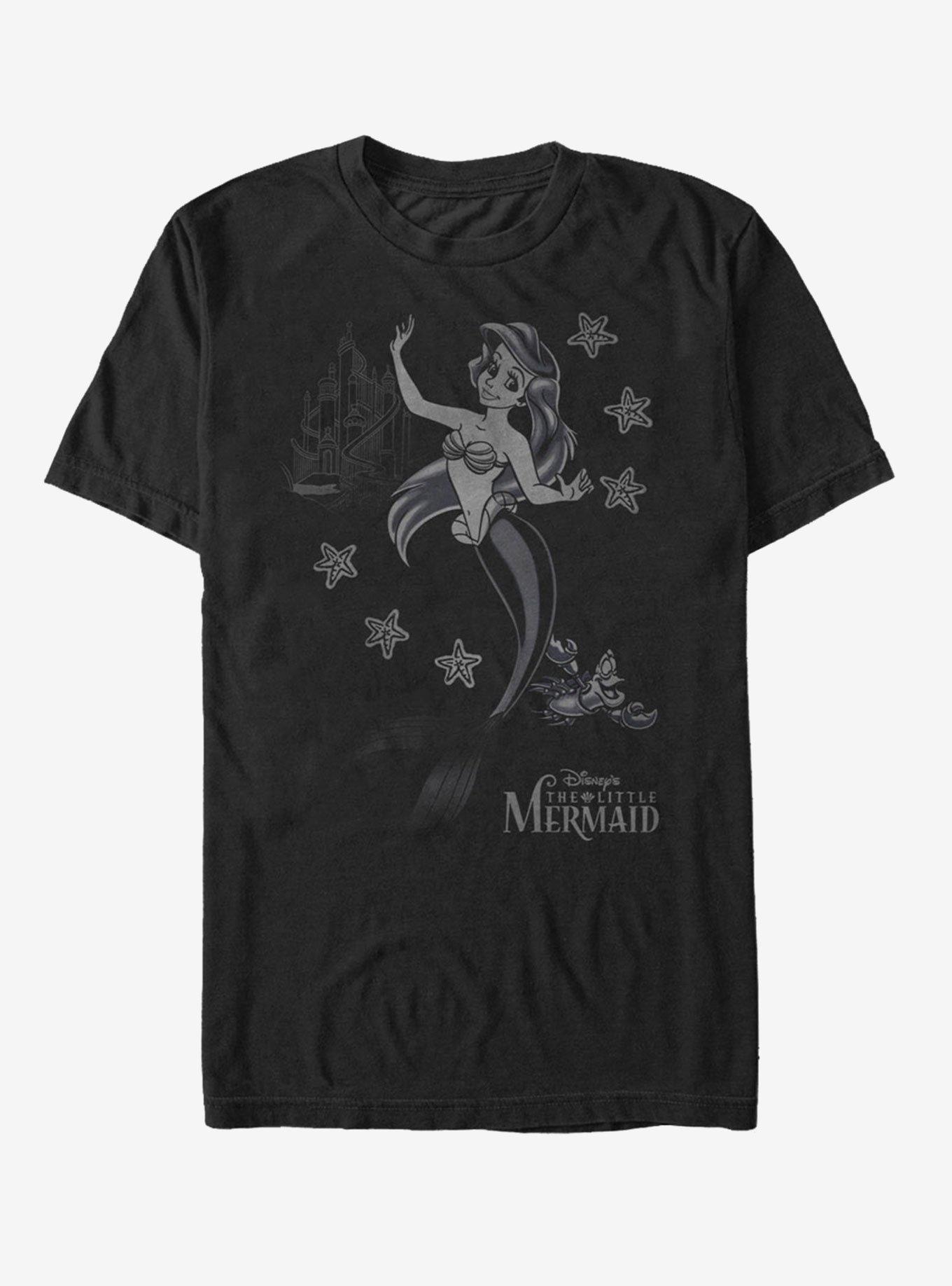 Disney Little Mermaid Ariel Grayscale T-Shirt, BLACK, hi-res