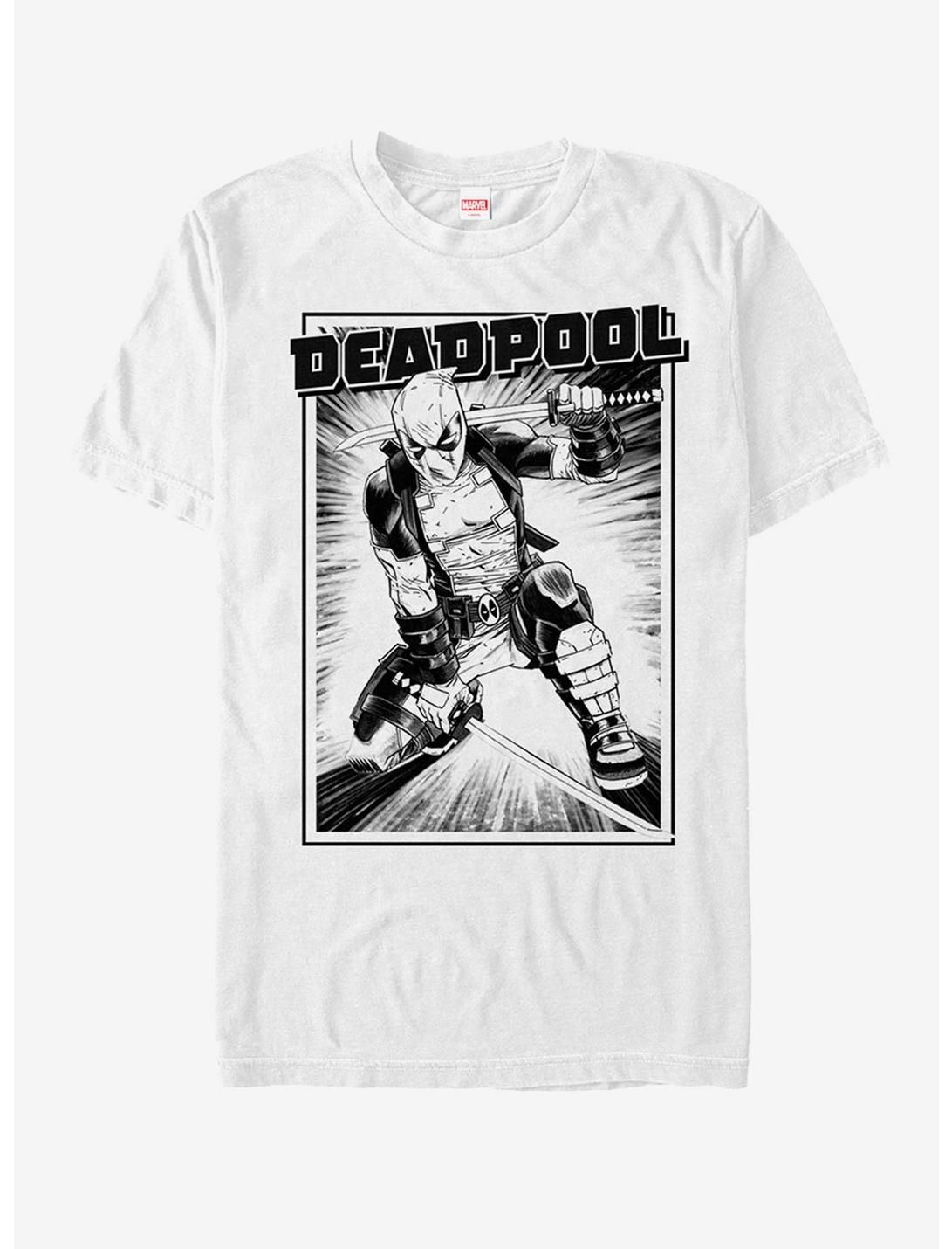 Marvel Deadpool Katana Grayscale Sword Pose T-Shirt, WHITE, hi-res