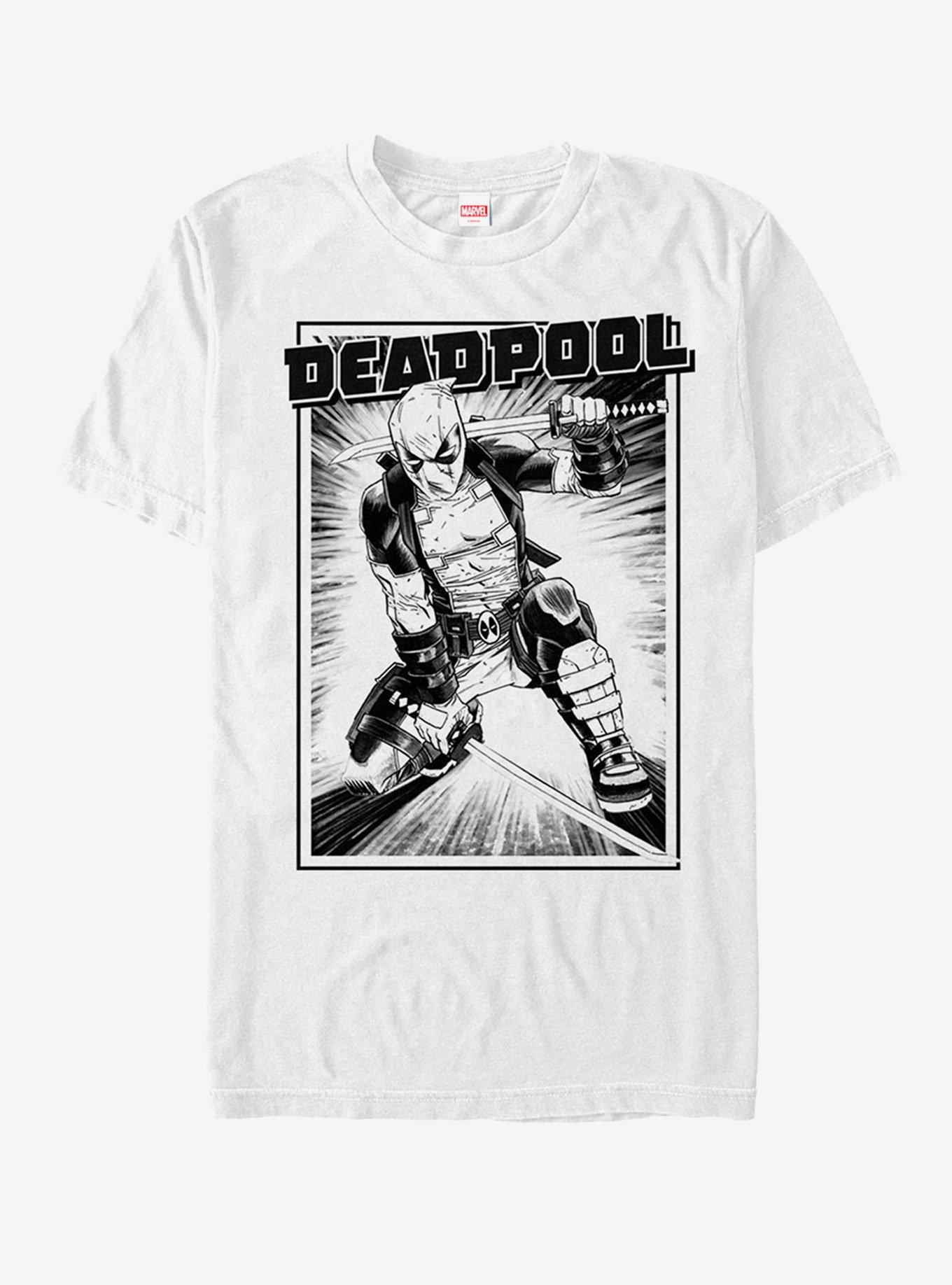 Marvel Deadpool Katana Grayscale Sword Pose T-Shirt, , hi-res