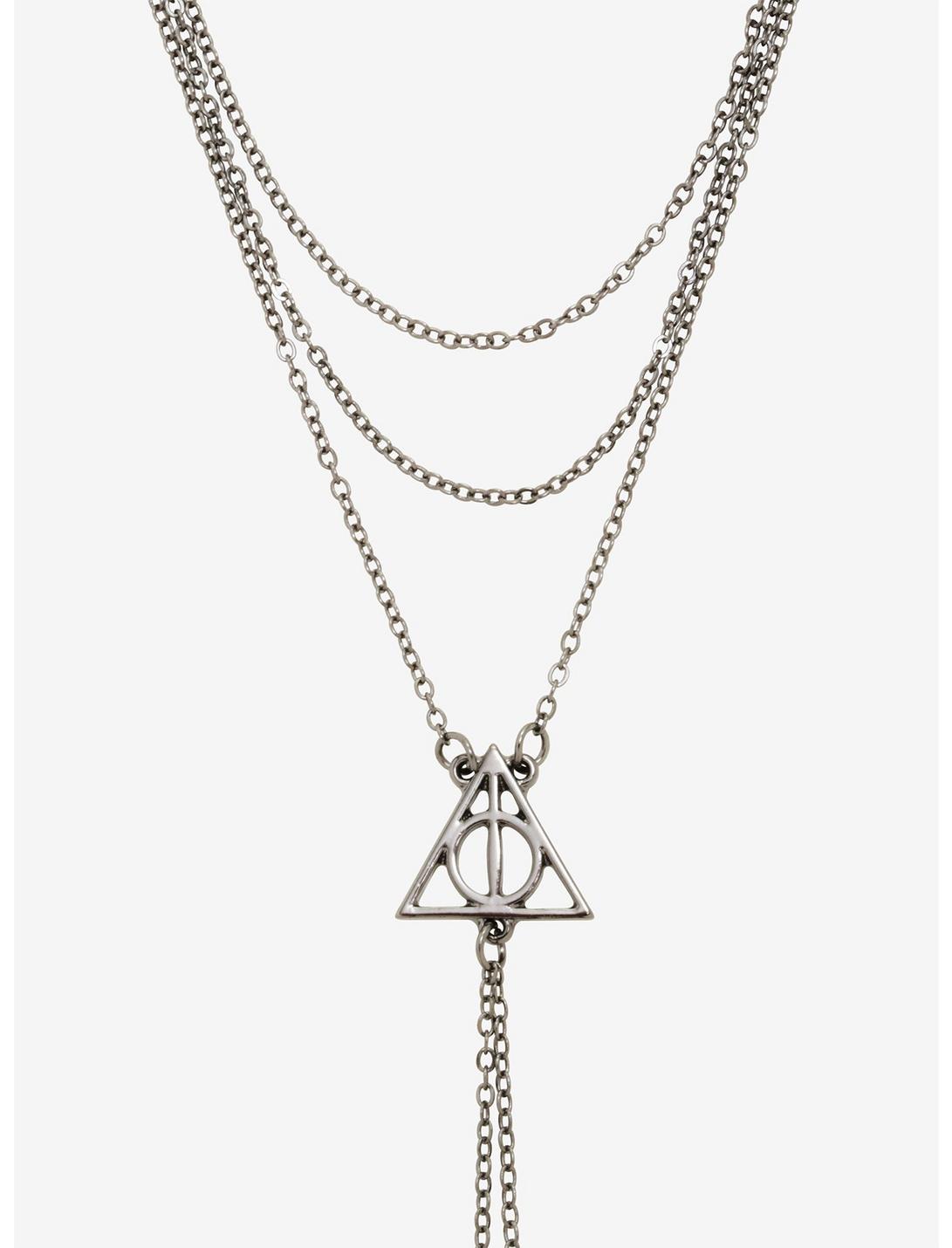 Harry Potter Deathly Hallows Layered Hematite Chain Necklace - BoxLunch Exclusive, , hi-res