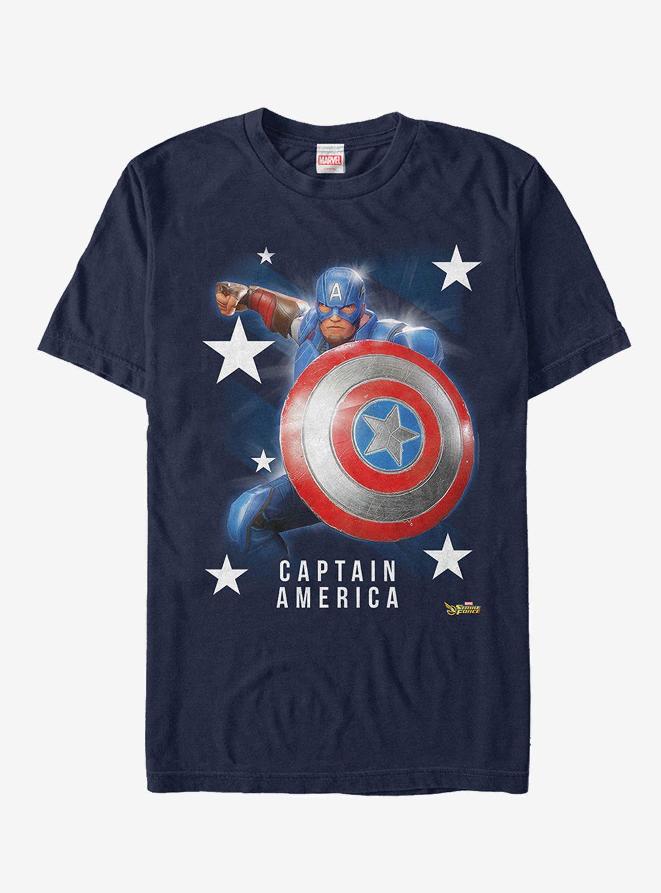 Marvel Strike Force Captain America Stars T-Shirt - BLUE | BoxLunch