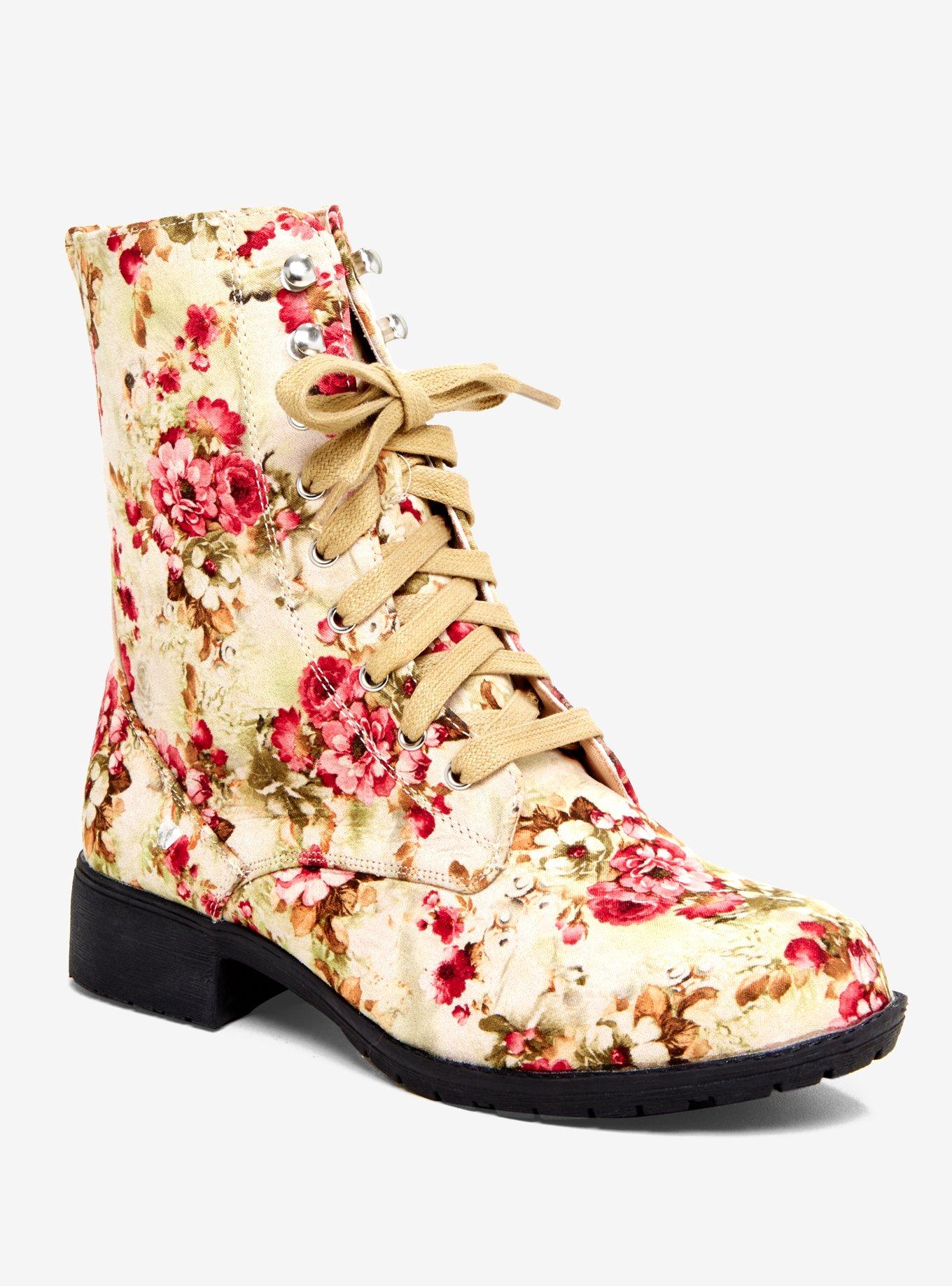 Floral Suede Combat Boots | Hot Topic