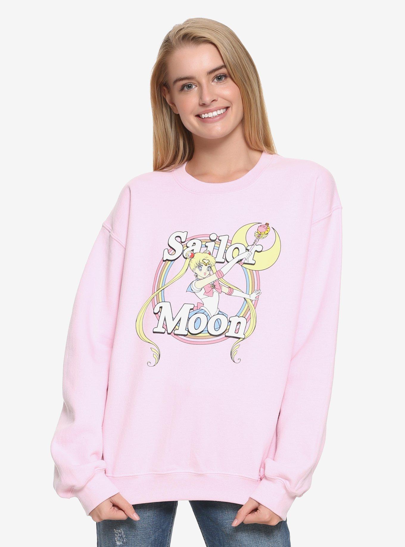 Sailor Moon Rainbow Womens Crewneck Sweatshirt - BoxLunch Exclusive, PINK, hi-res