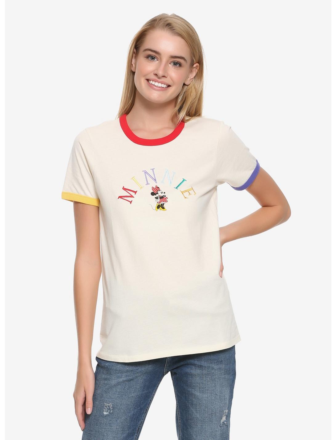 Disney Minnie Mouse Multi-Color Womens Ringer T-Shirt - BoxLunch Exclusive, WHITE, hi-res