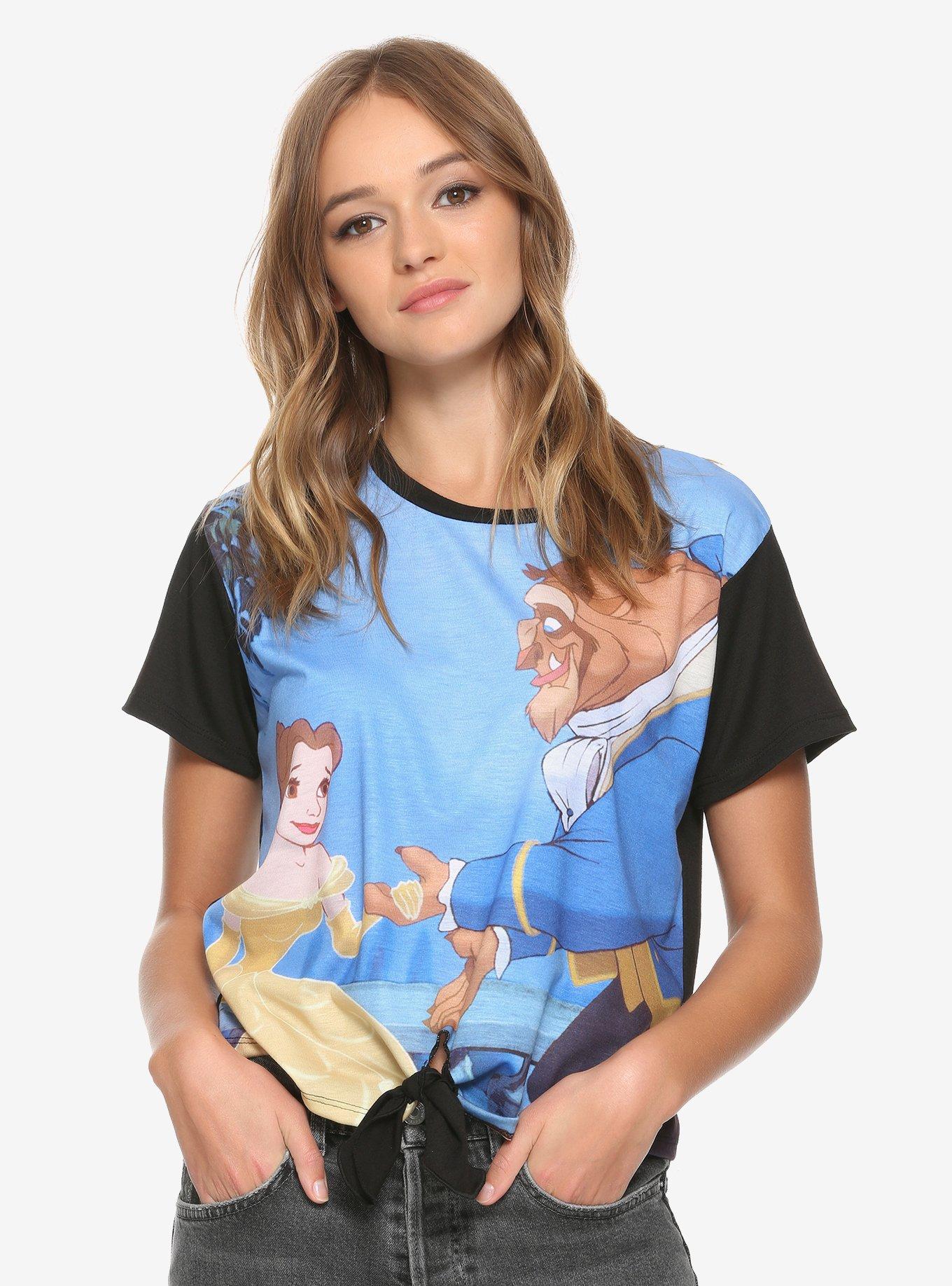 Disney Beauty And The Beast Balcony Tie-Front Girls Crop Top, MULTI, hi-res