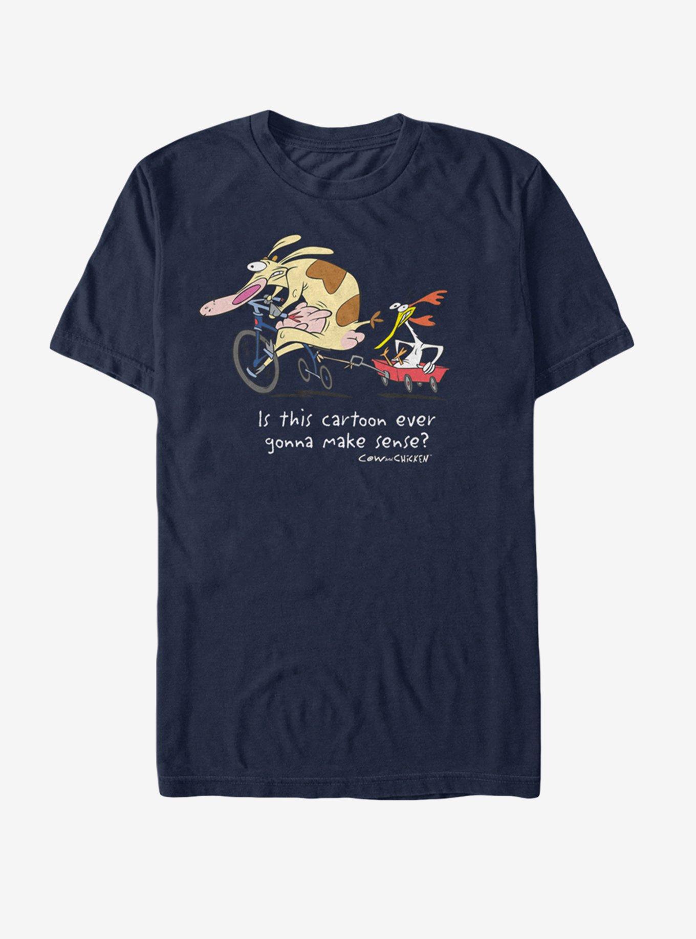 Cow and Chicken Cartoon Makes Sense T-Shirt, NAVY, hi-res