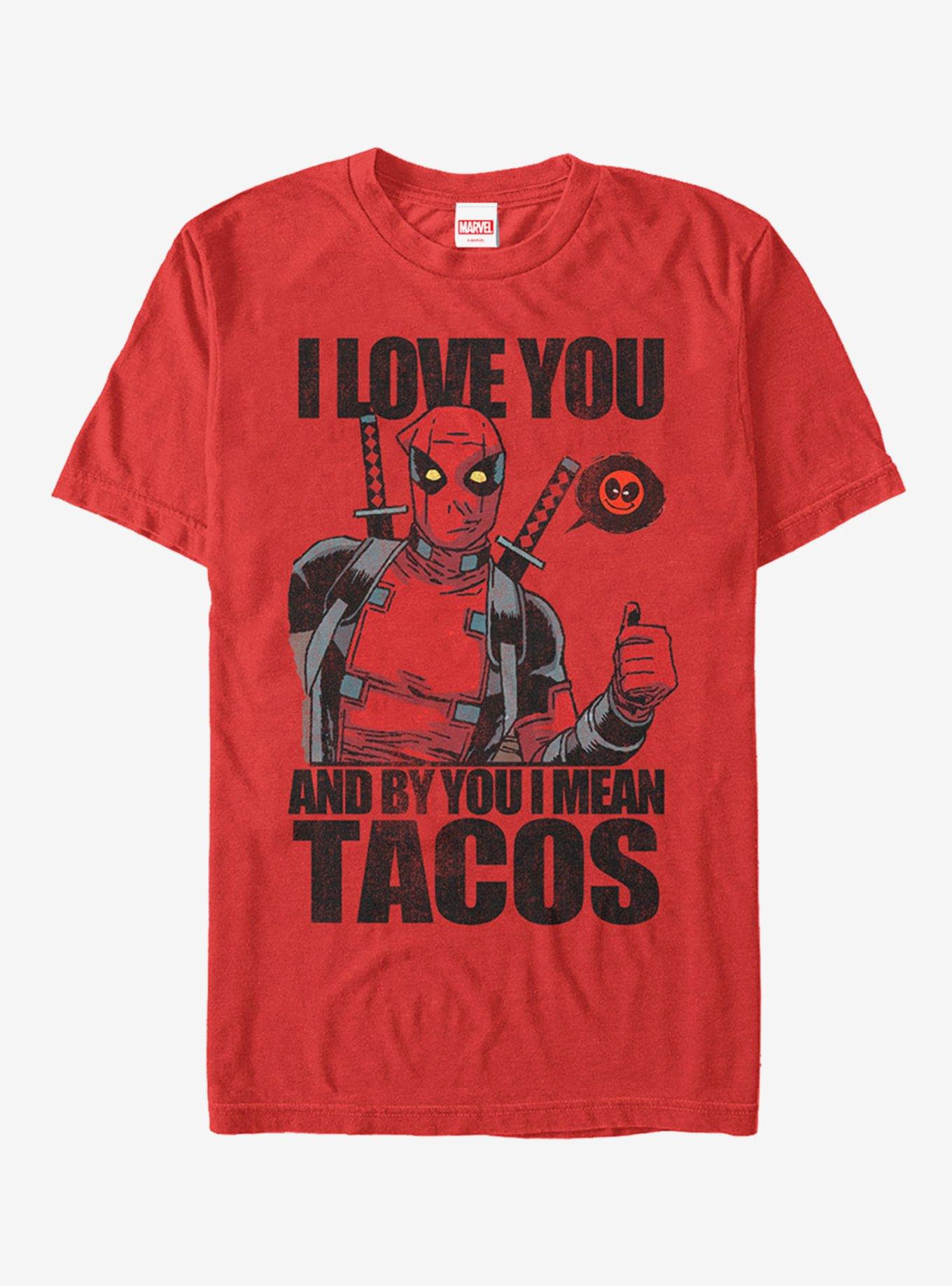 Marvel Deadpool Love You and Tacos T-Shirt, RED, hi-res