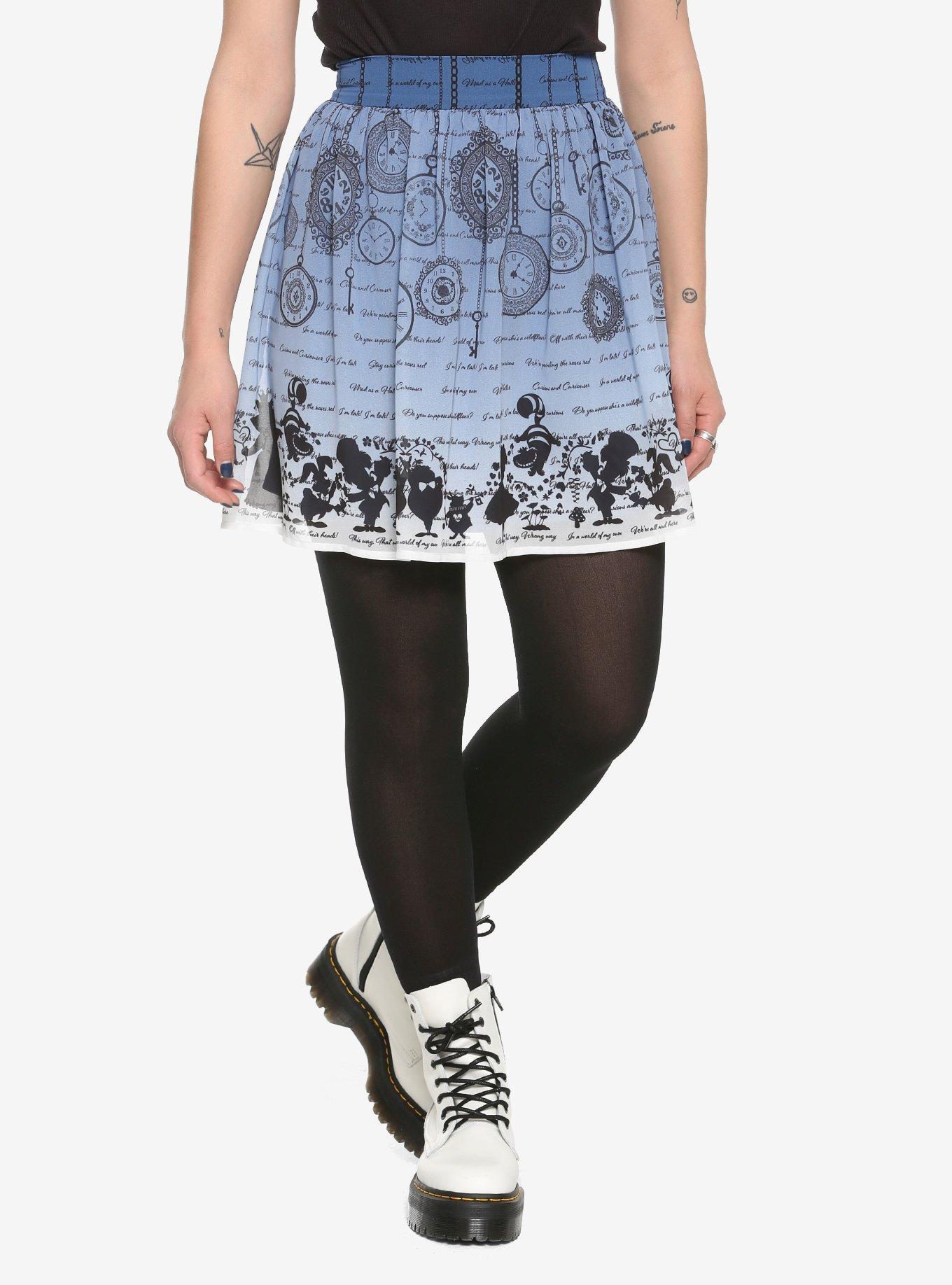 Her Universe Disney Alice In Wonderland Clock Skirt, BLUE, hi-res