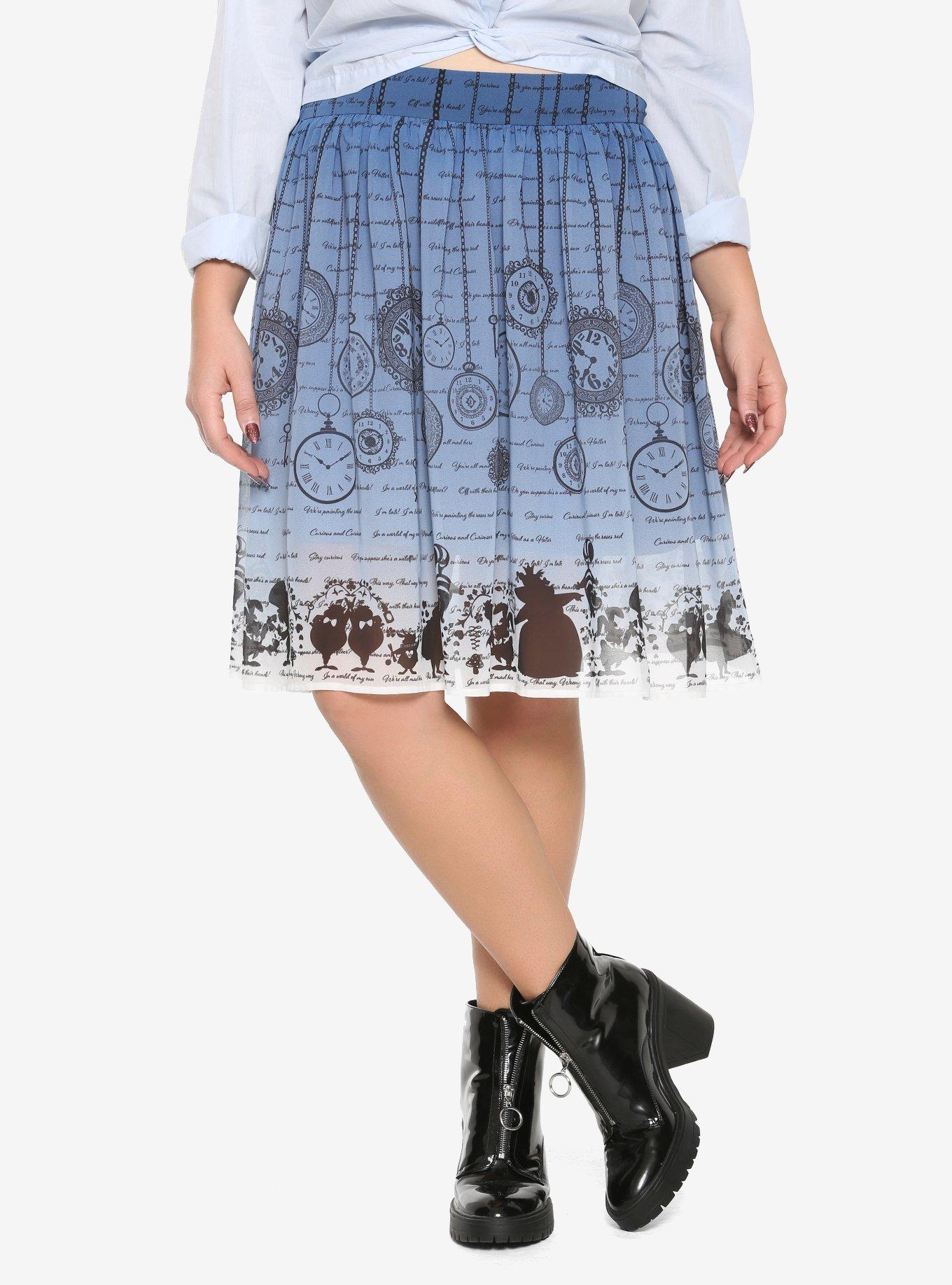 Her Universe Disney Alice In Wonderland Clock Skirt Plus Size, BLUE, hi-res