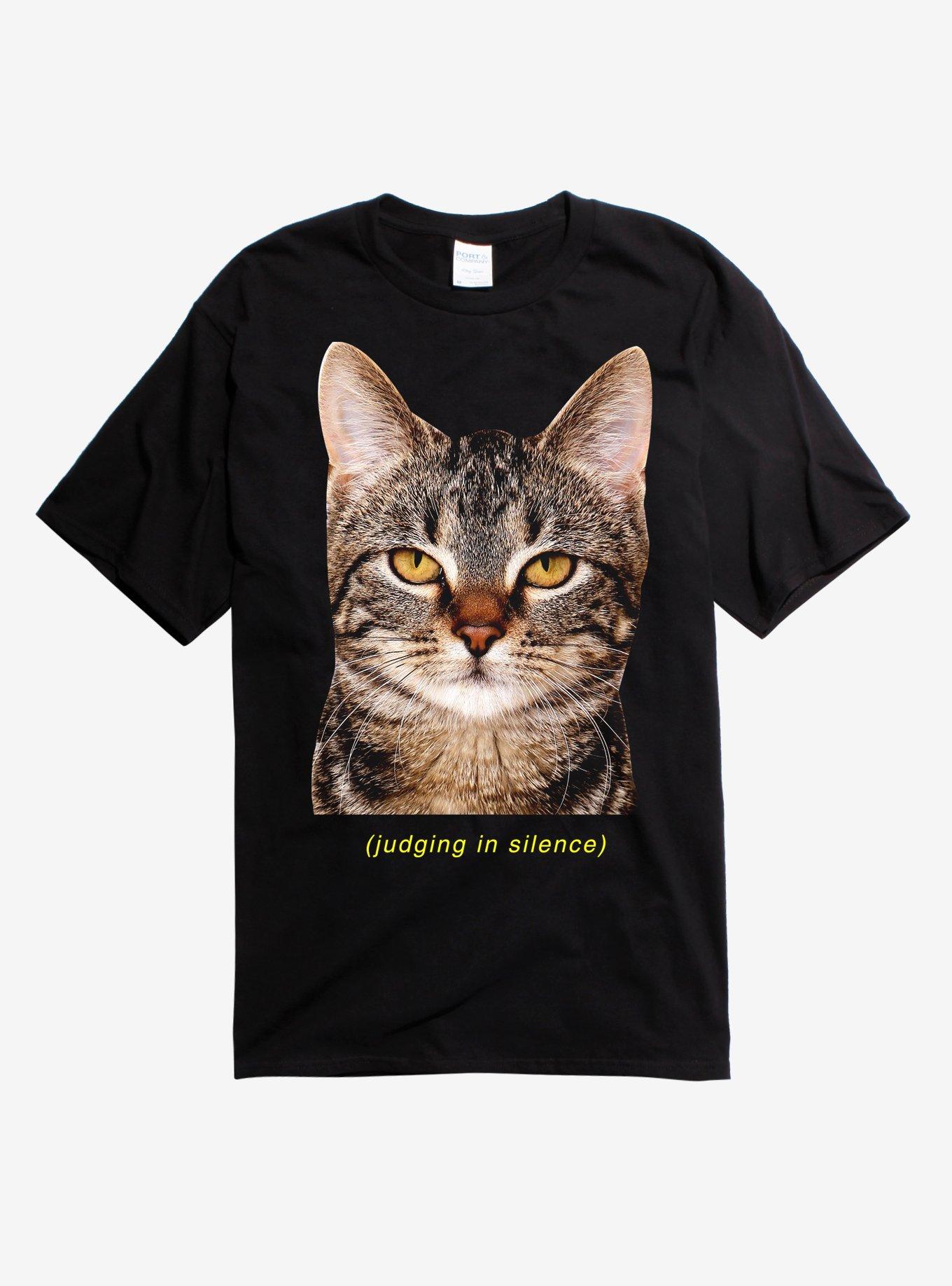 Judging In Silence Cat T-Shirt, BLACK, hi-res
