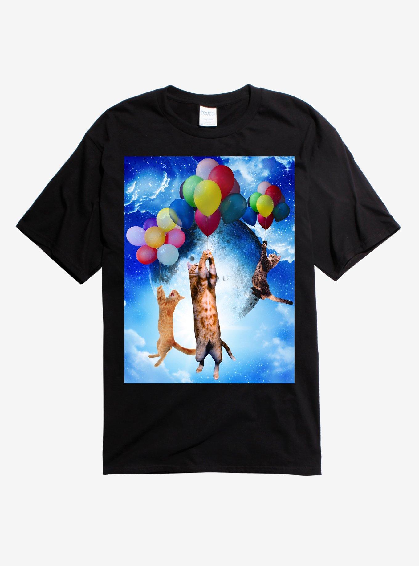 Floating Balloon Cats T-Shirt, BLACK, hi-res